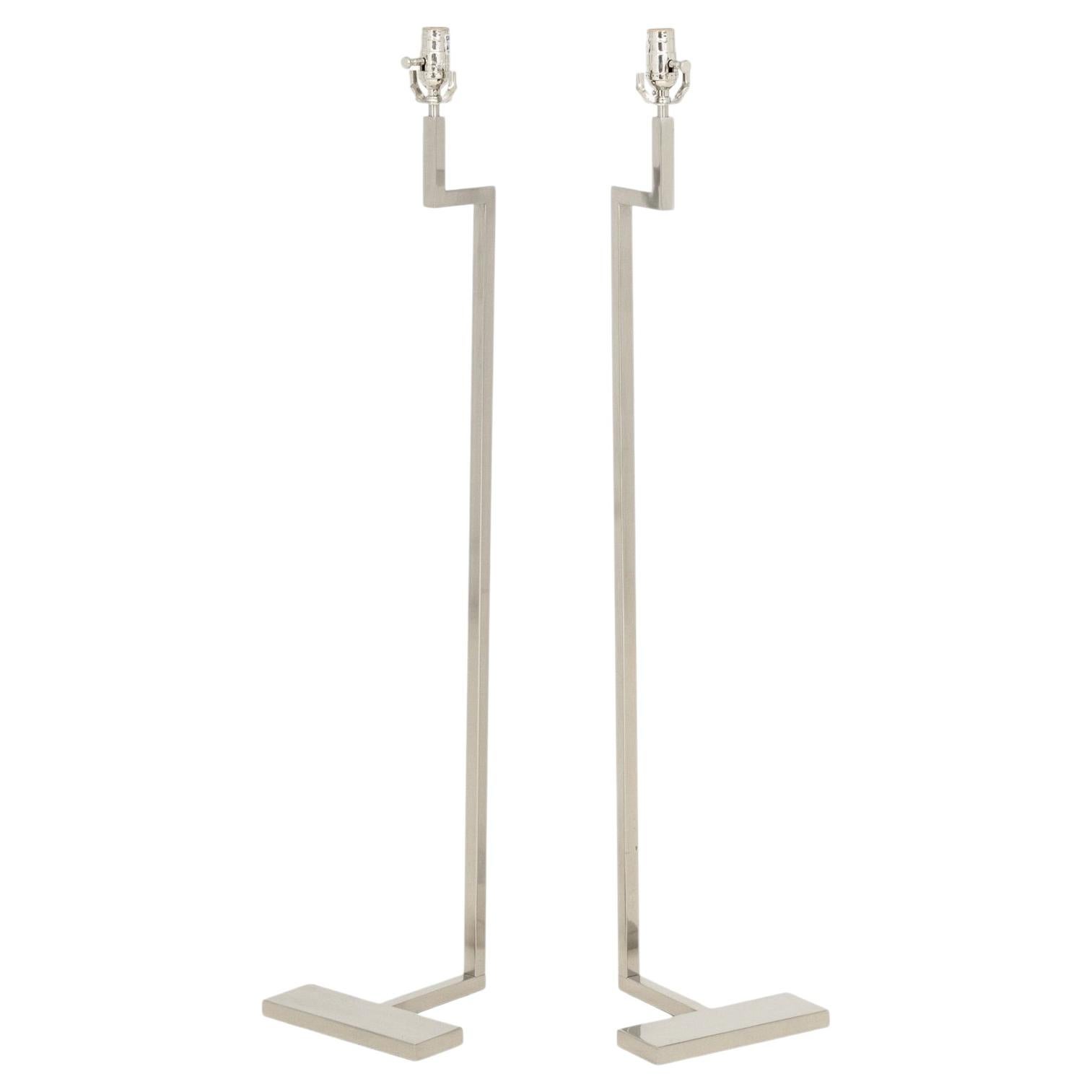Pair of Cedric Hartman Style Chrome Standing Lamps For Sale
