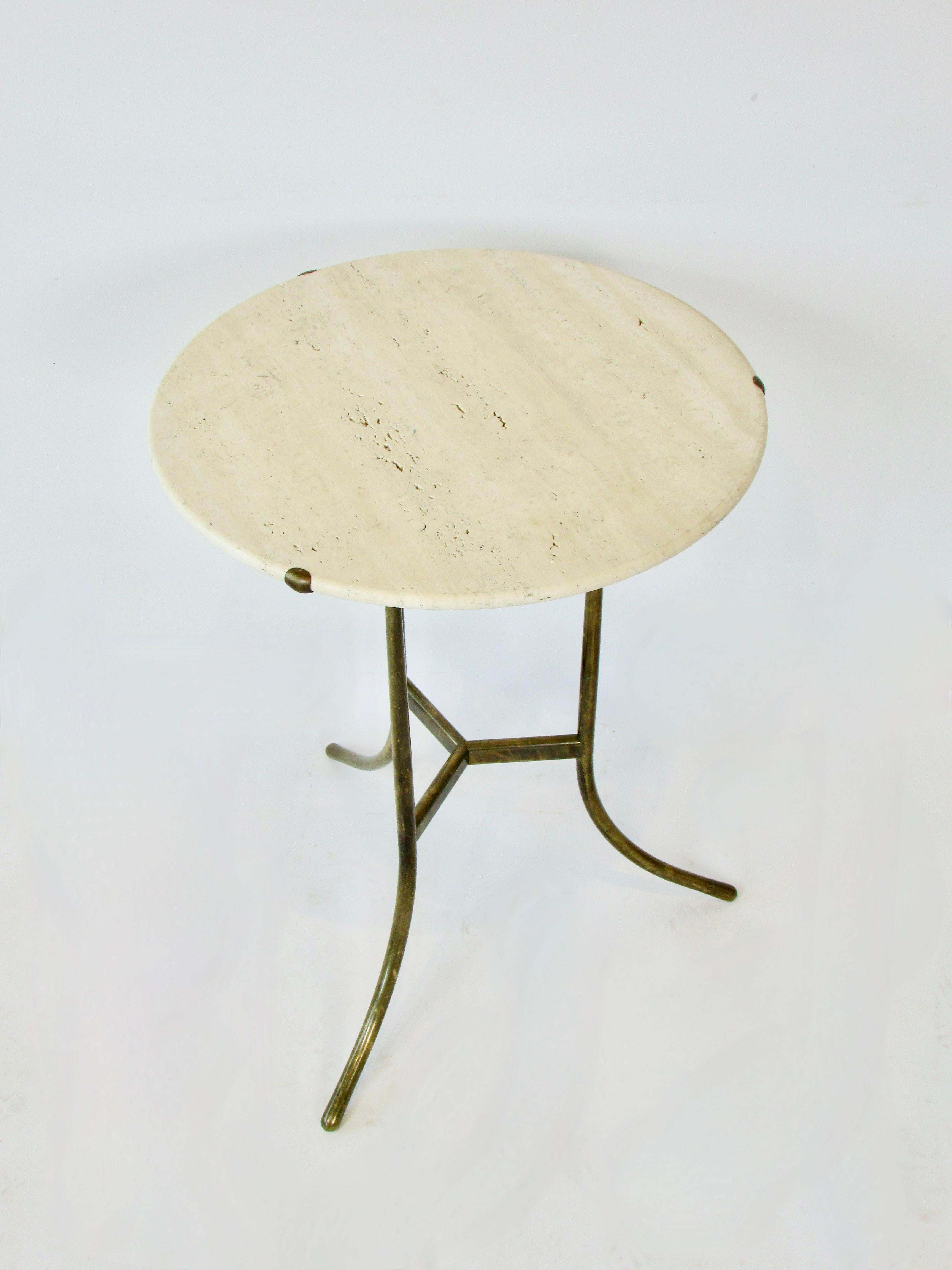 Mid-Century Modern Cedric Hartman Travertine Top AE Side Table on Brass Base   For Sale