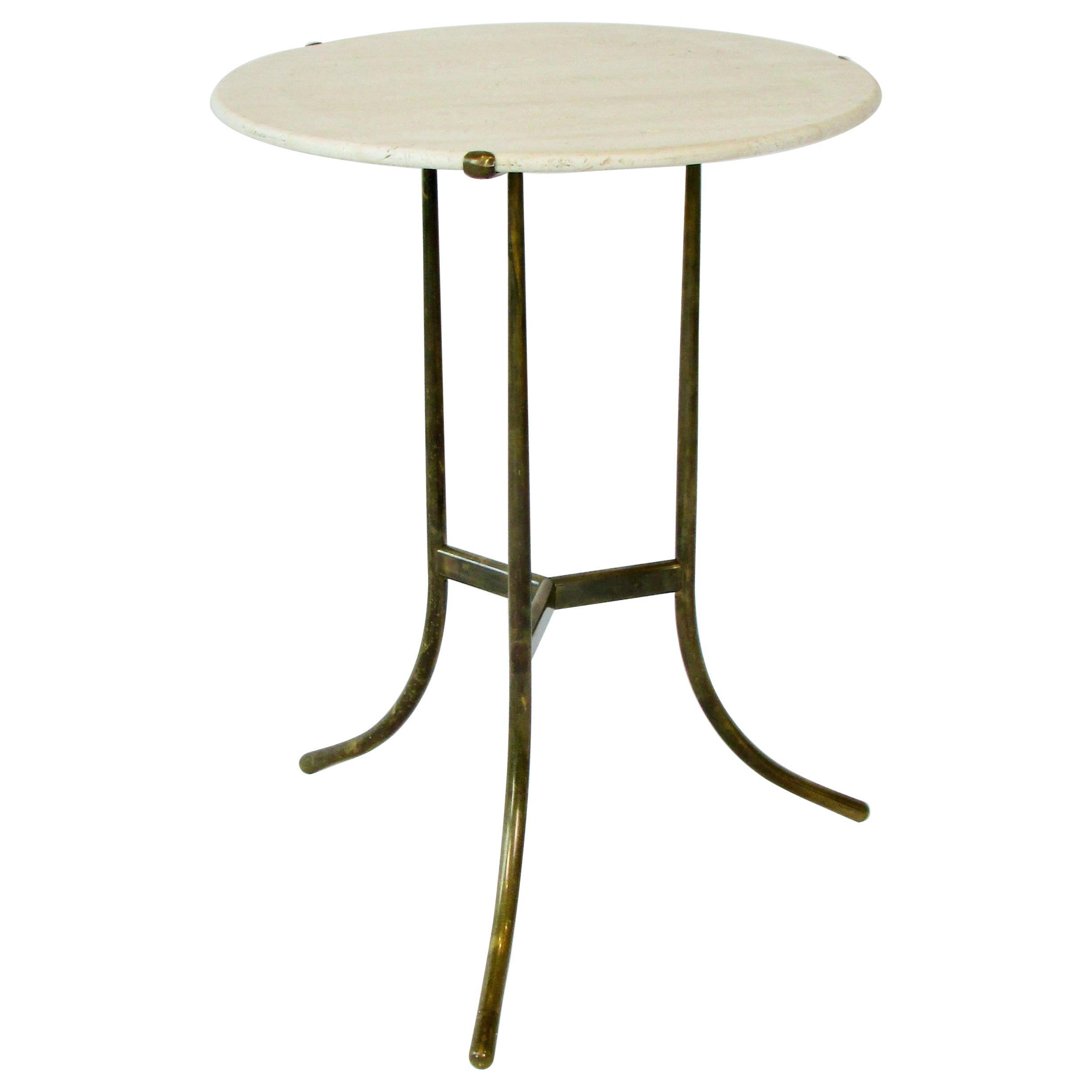 Cedric Hartman Travertine Top AE Side Table on Brass Base