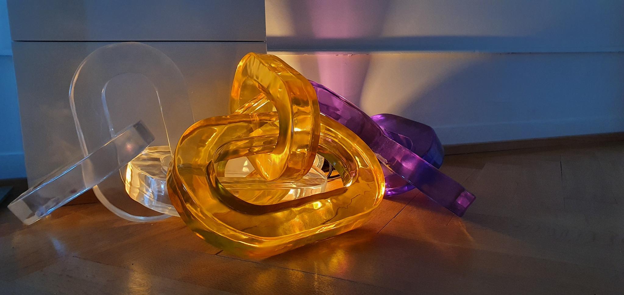 Amethyst Colour “LIAISON” with 3 links, Cold Casted Hand Finished Resin - Sculpture by Cedric Koukjian