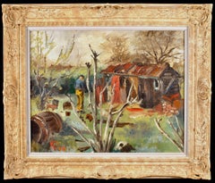 Il giardiniere - Pittura figurativa di paesaggio britannica moderna della metà del XX secolo