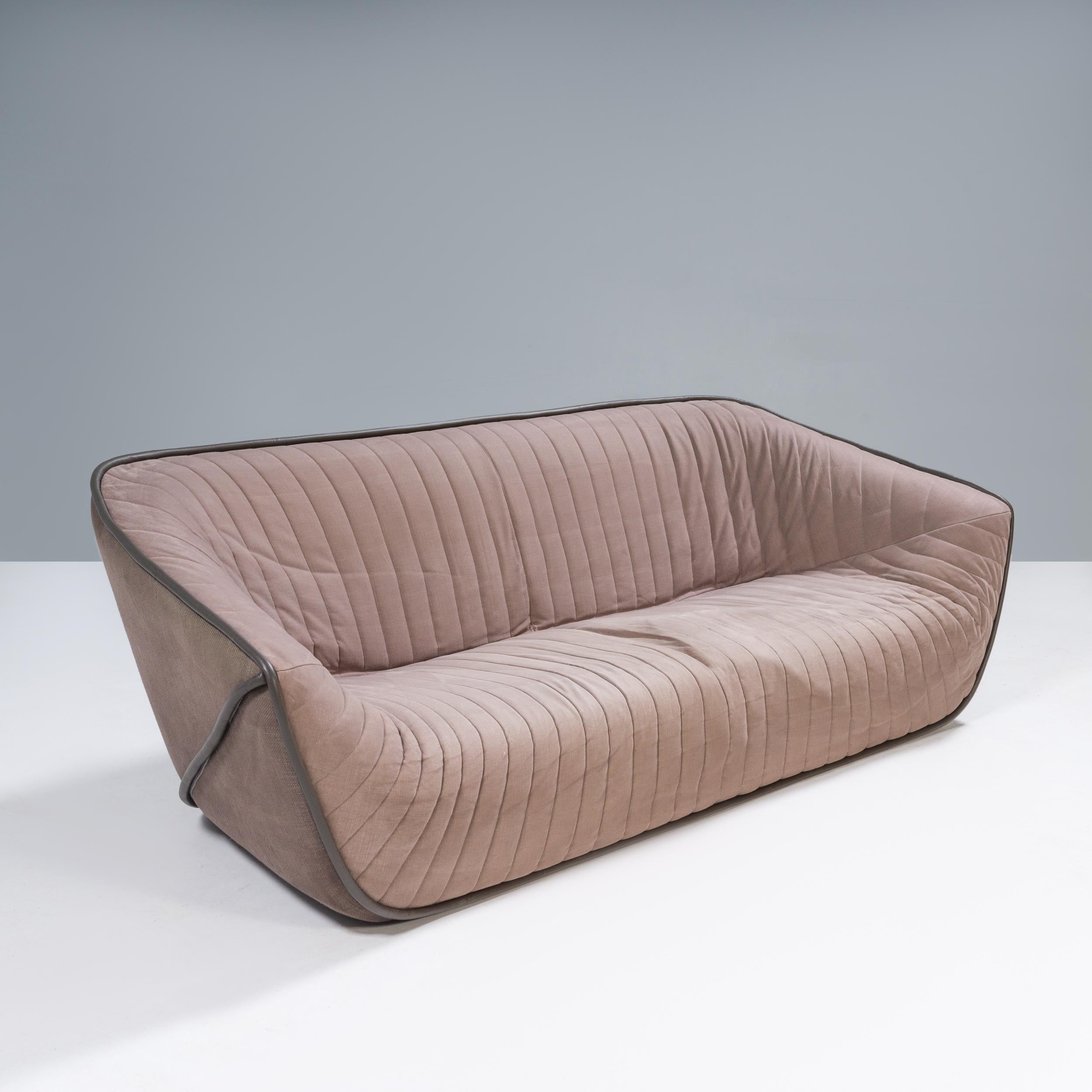 French Cédric Ragot for Roche Bobois Brown Nautil 3 Seat Sofa For Sale