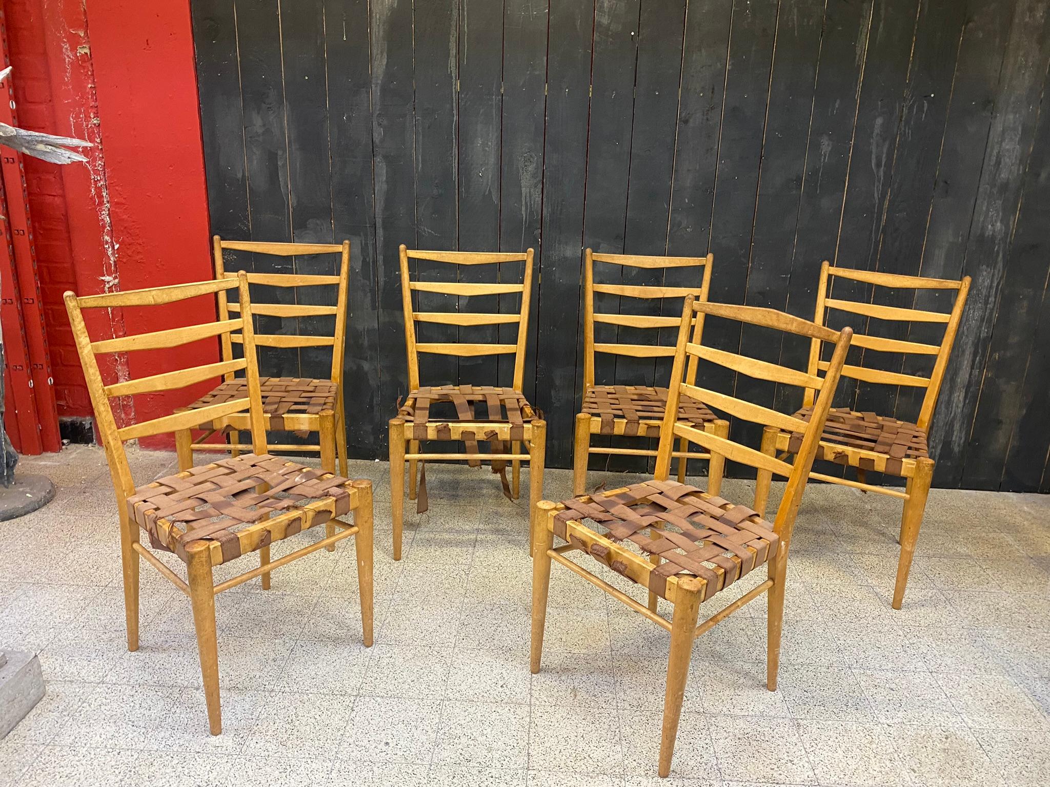 Cees Braackman for Editions Pastoé, Set of 6 Chairs In Distressed Condition For Sale In Saint-Ouen, FR