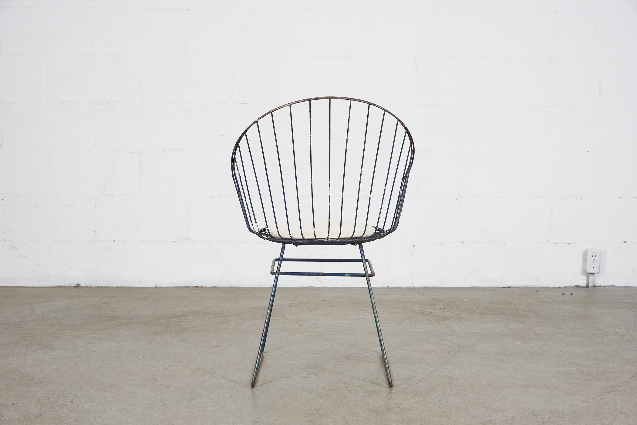 Dutch Cees Braakman & Adriaan Dekker for Pastoe Wire Frame Chair w/ Cream Cushion For Sale