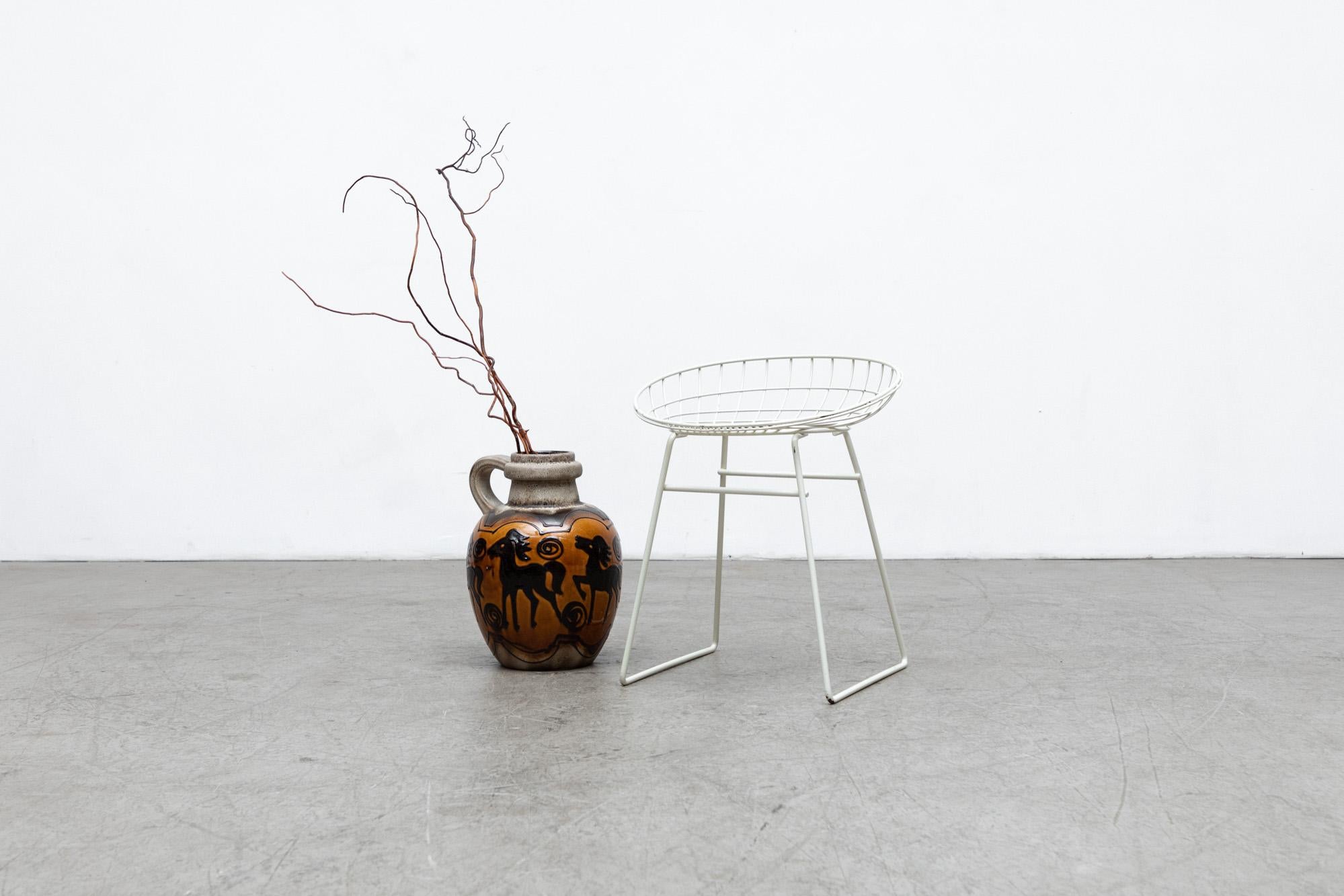 White Enameled Wire Vanity Stool by Cees Braakman and Adriaan Dekker for Pastoe. In original condition with visible wear and patina to enamel. Wear is consistent with its age and use.