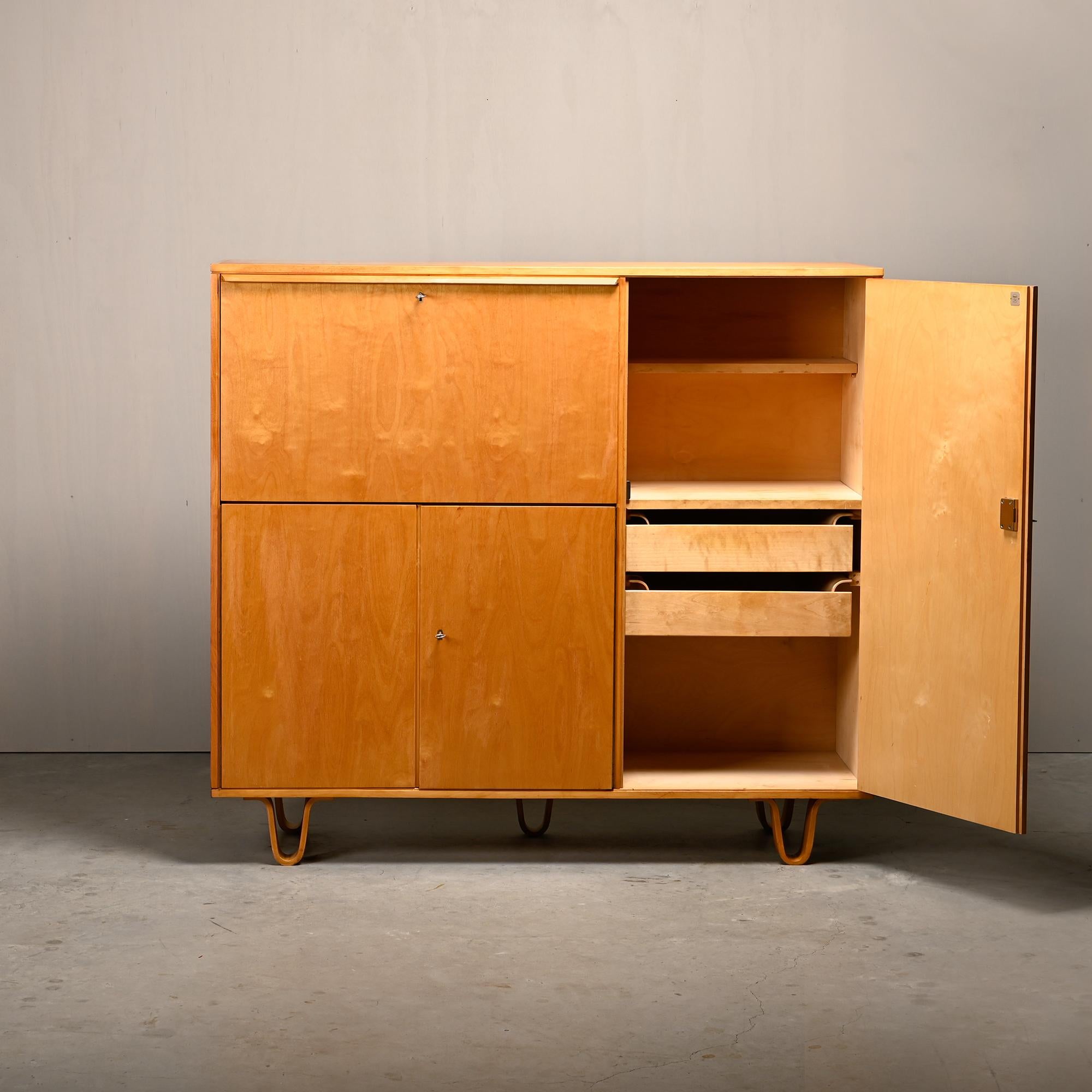 Cees Braakman CB01 Secretaire / Highboard en contrachapado de abedul para Pastoe Años 50 Holandés en venta