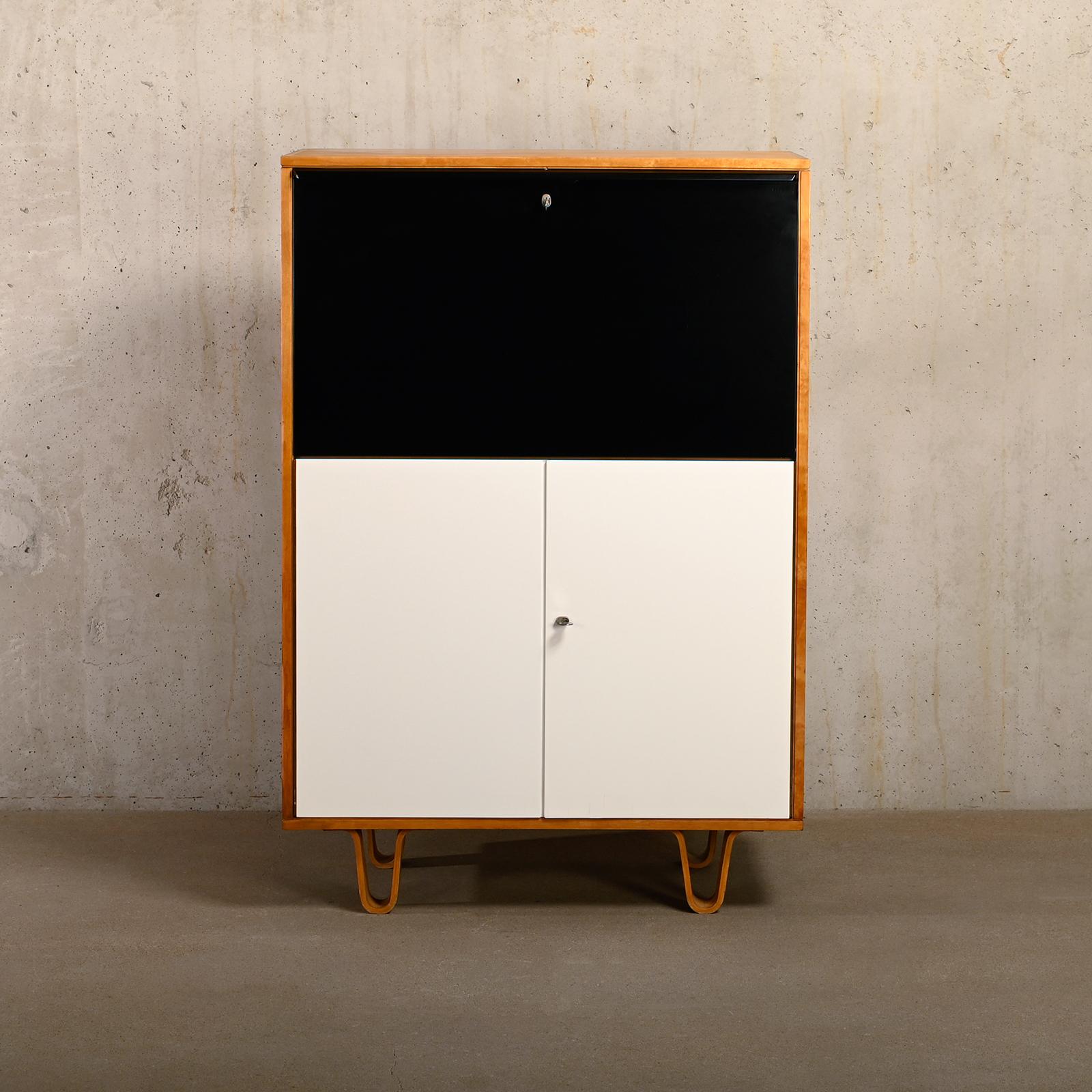 Mid-20th Century Cees Braakman CB07 Secretaire in Birch black / white plywood for Pastoe