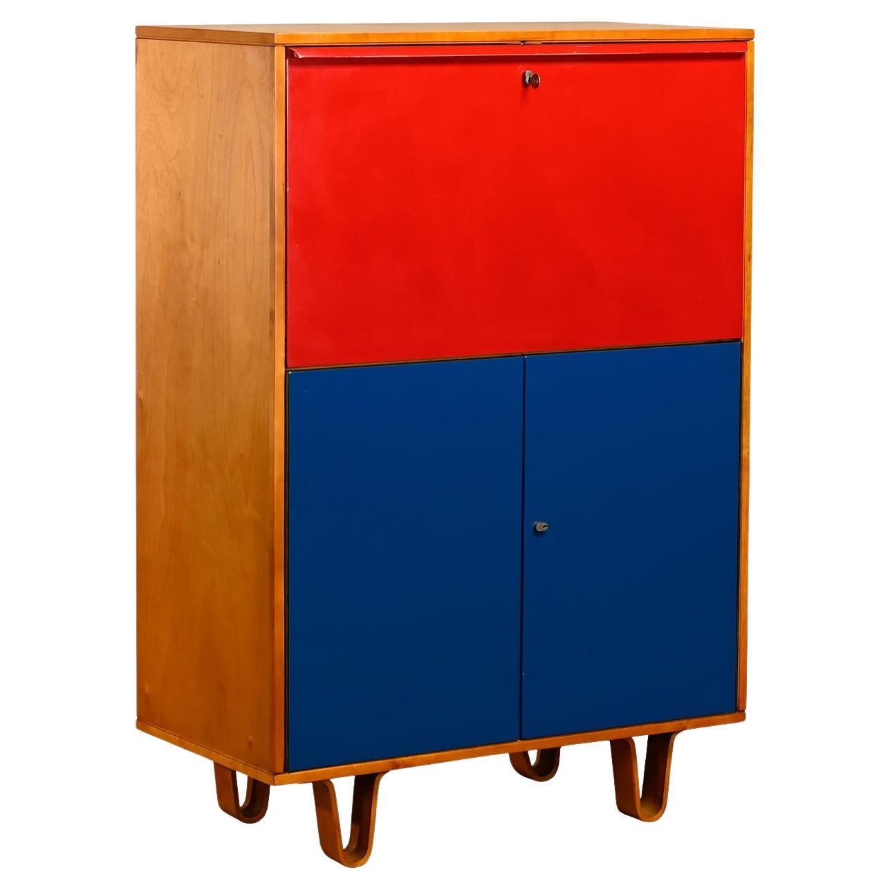 Cees Braakman CB07 Secretaire in Birch red / blue plywood for Pastoe Netherlands For Sale