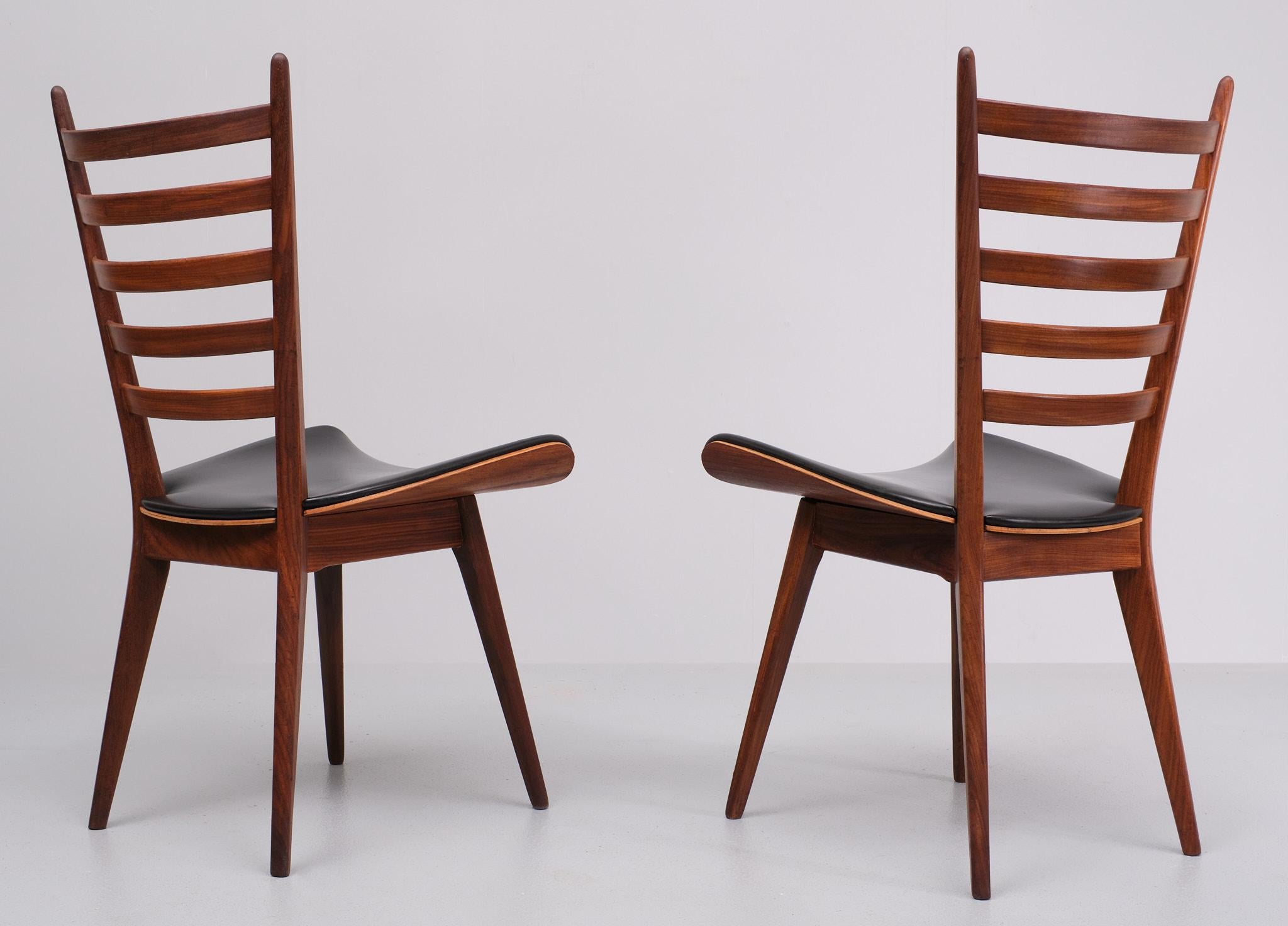 Néerlandais Cees Braakman  chaises à échelle incurvée 1950  Hollandais  en vente