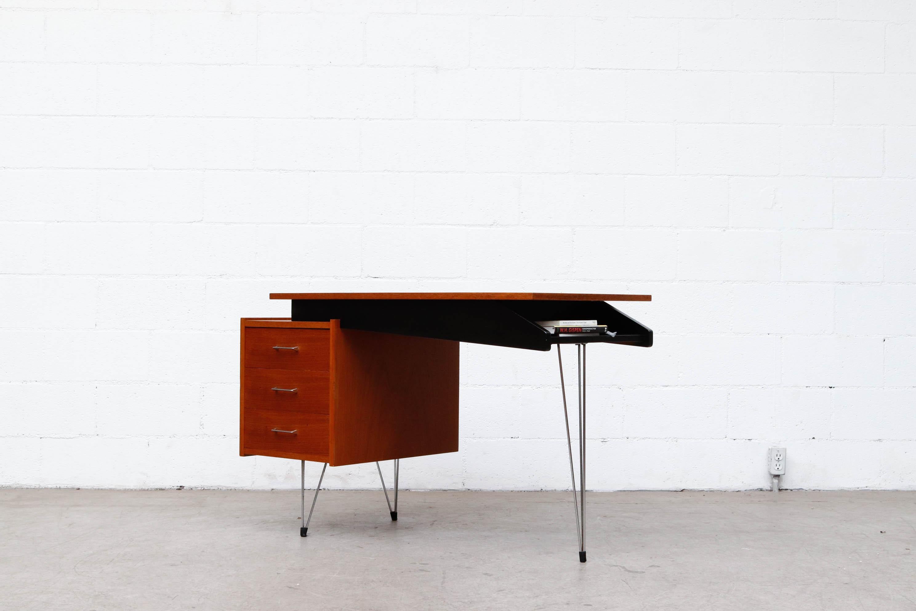 Dutch Cees Braakman Desk with Hairpin Legs and Asymmetrical Design