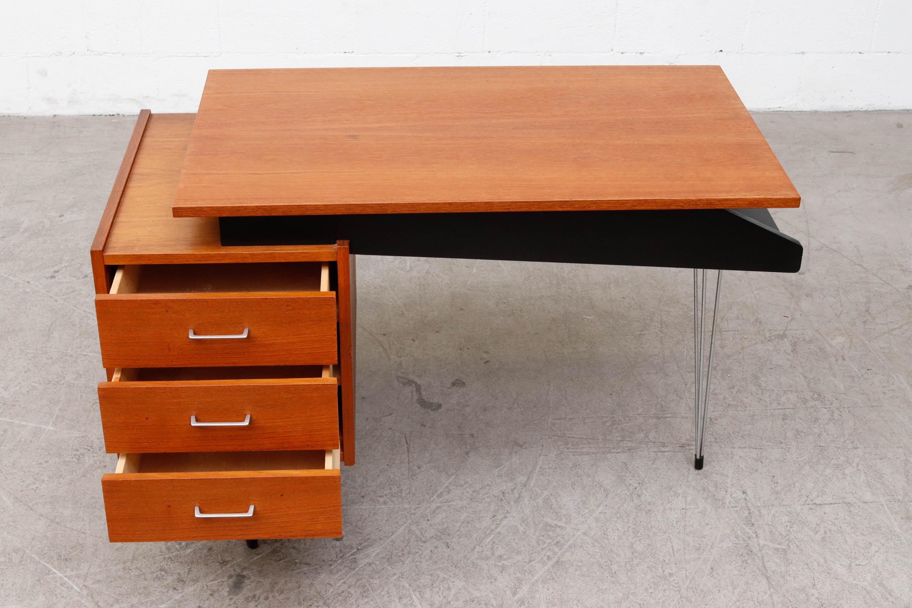 Metal Cees Braakman Desk with Hairpin Legs and Asymmetrical Design