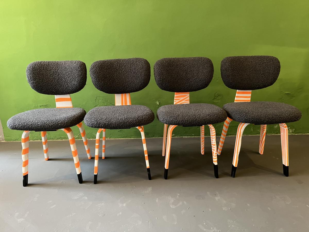 Fabric Cees Braakman Dining Chairs contemporized by Markus Friedrich Staab