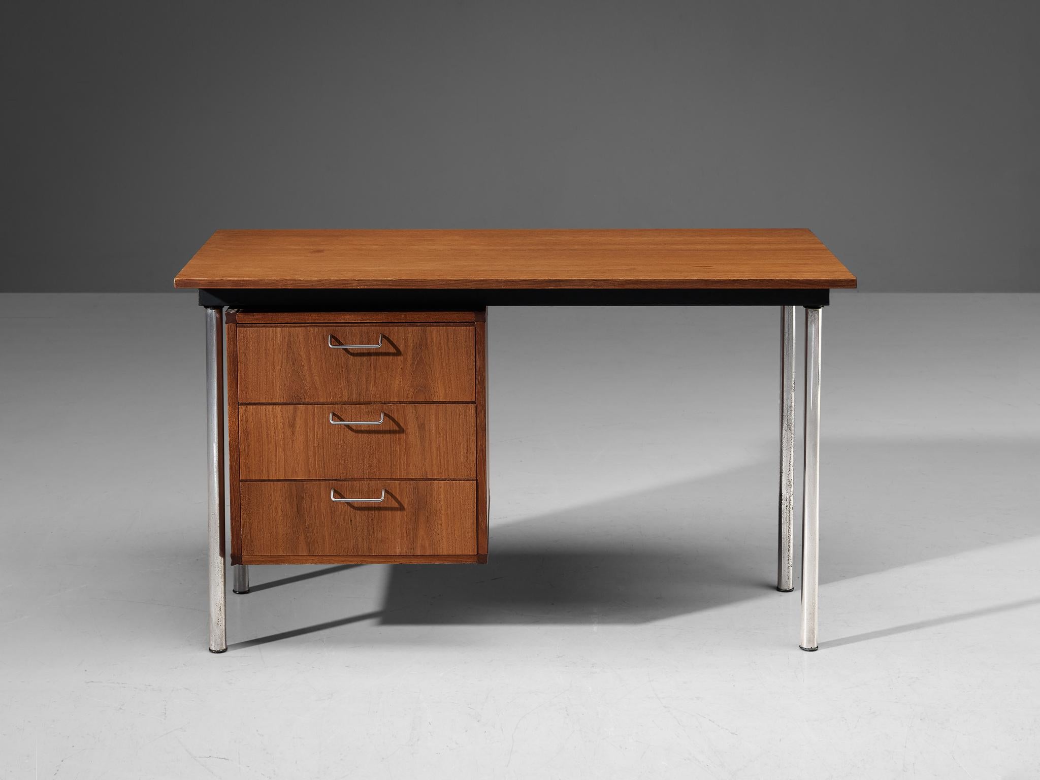 Mid-Century Modern Cees Braakman for Pastoe Desk in Teak and Metal For Sale