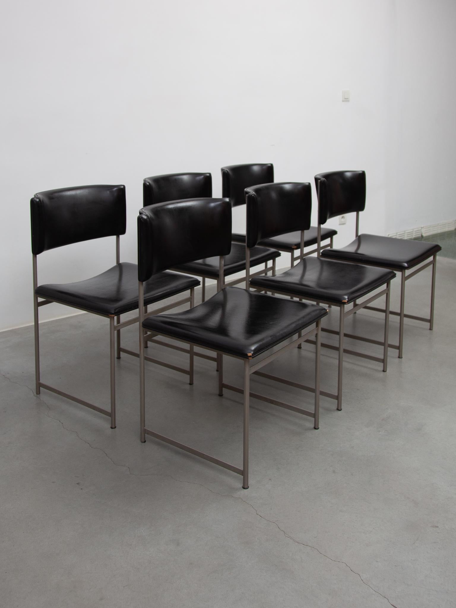  Cees Braakman for Pastoe Set of Six  SM08 Dining Chairs in Black Leather. For Sale 3