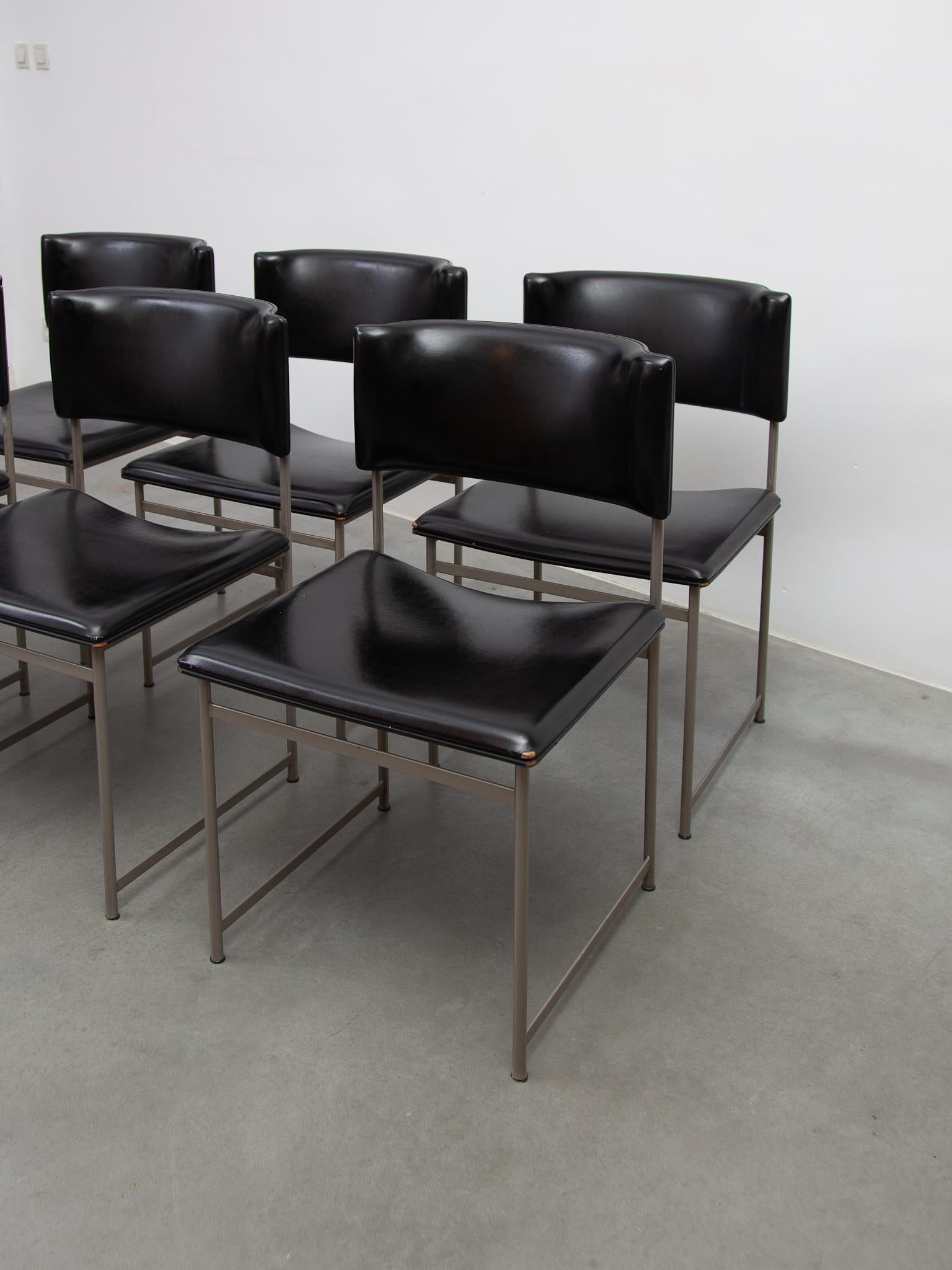  Cees Braakman for Pastoe Set of Six  SM08 Dining Chairs in Black Leather. For Sale 4