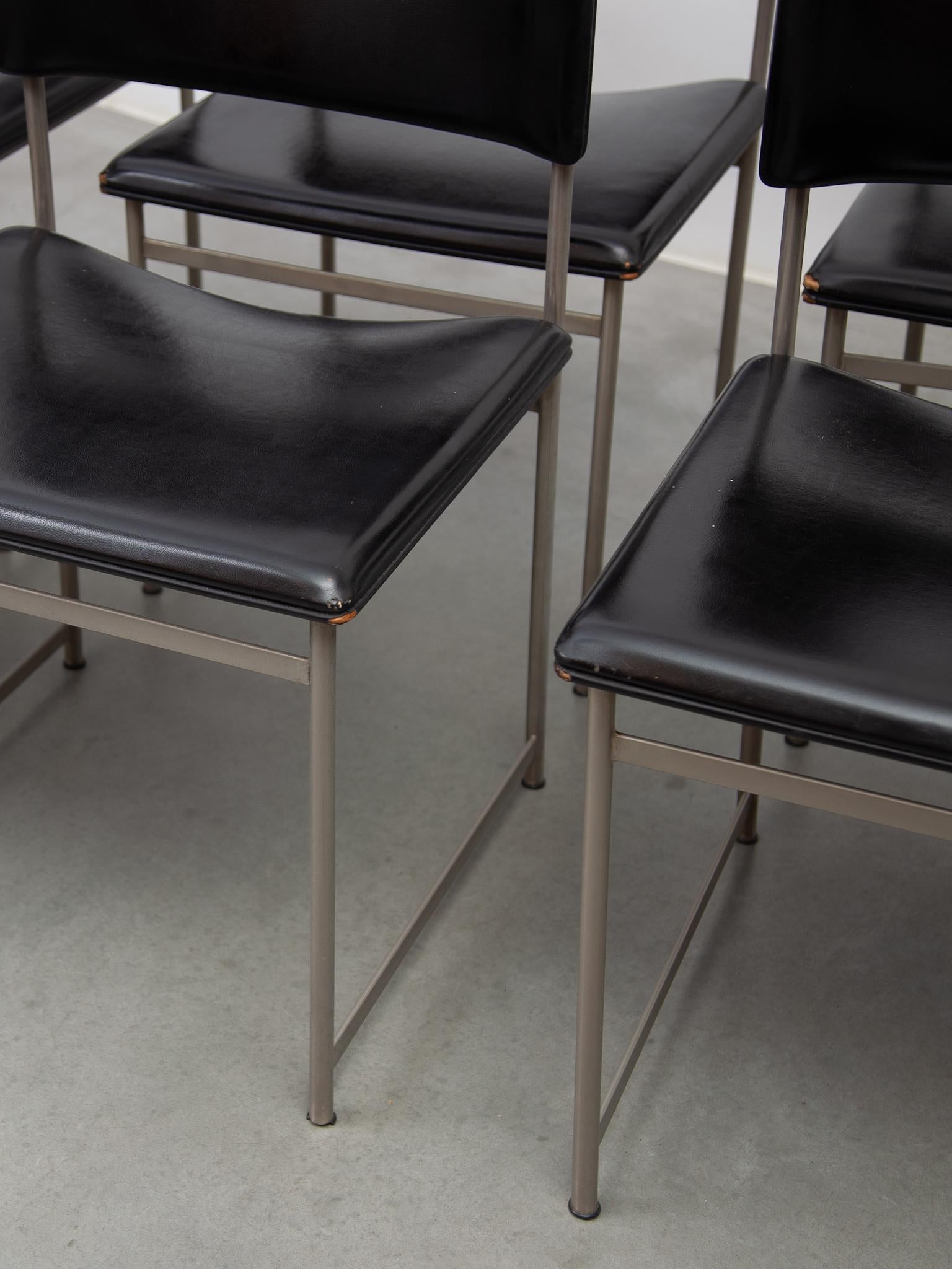  Cees Braakman for Pastoe Set of Six  SM08 Dining Chairs in Black Leather. For Sale 5