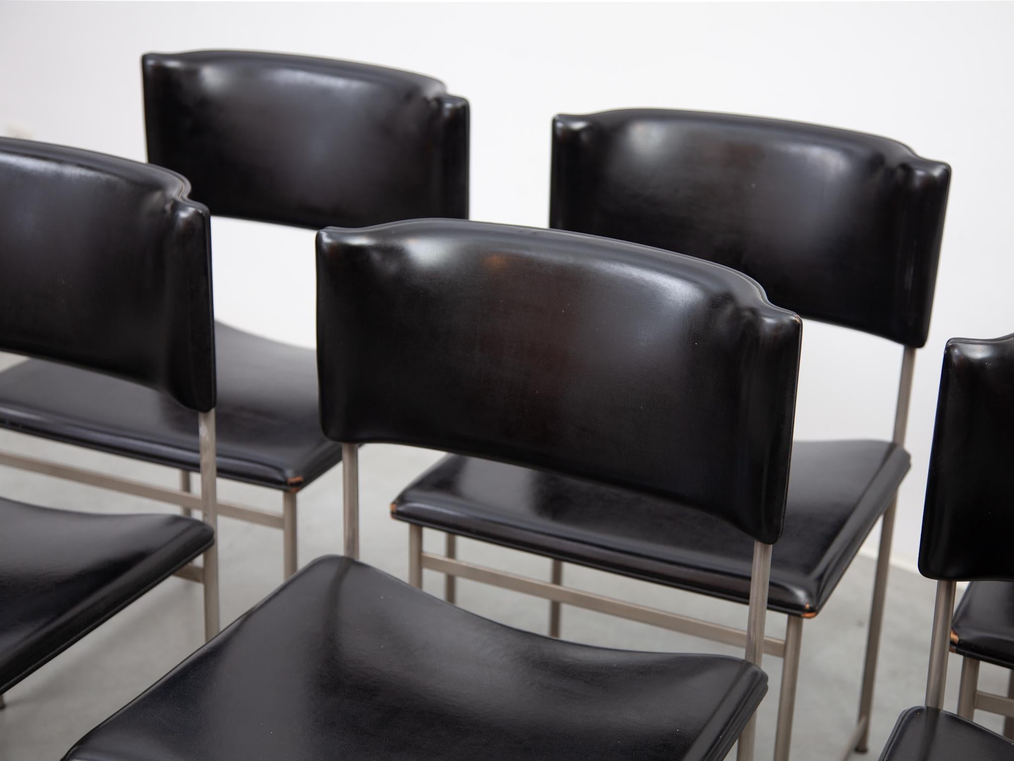  Cees Braakman for Pastoe Set of Six  SM08 Dining Chairs in Black Leather. For Sale 6