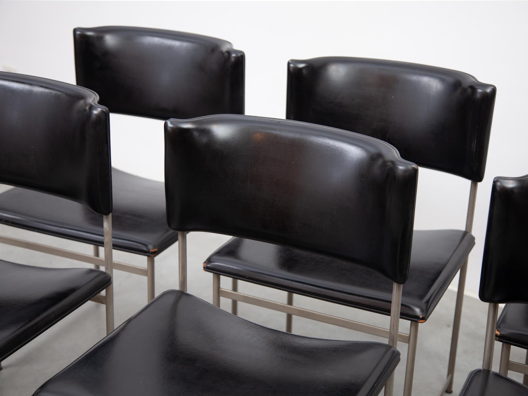  Cees Braakman for Pastoe Set of Six  SM08 Dining Chairs in Black Leather. For Sale 7