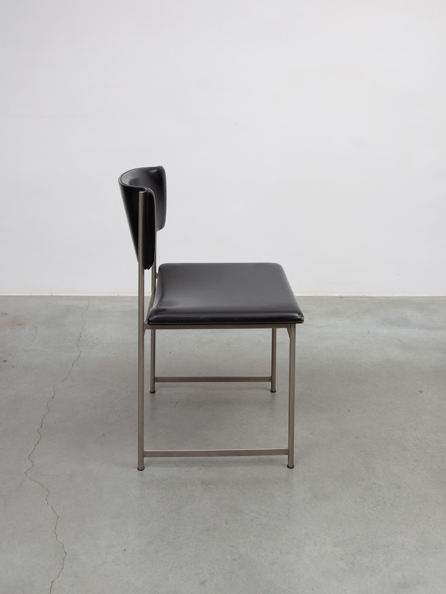 Dutch  Cees Braakman for Pastoe Set of Six  SM08 Dining Chairs in Black Leather. For Sale