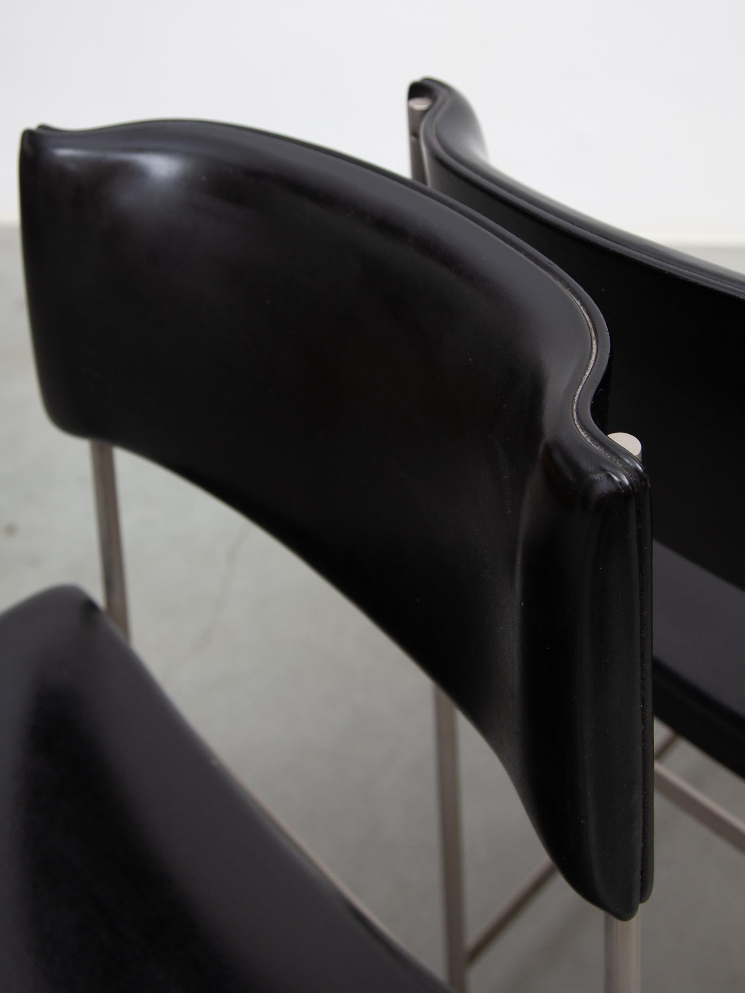 Metal  Cees Braakman for Pastoe Set of Six  SM08 Dining Chairs in Black Leather. For Sale