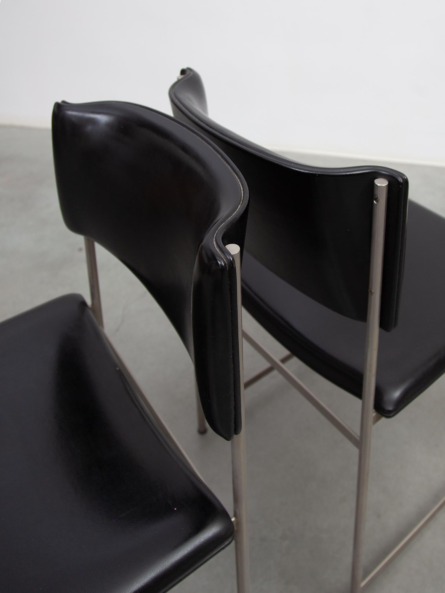  Cees Braakman for Pastoe Set of Six  SM08 Dining Chairs in Black Leather. For Sale 1