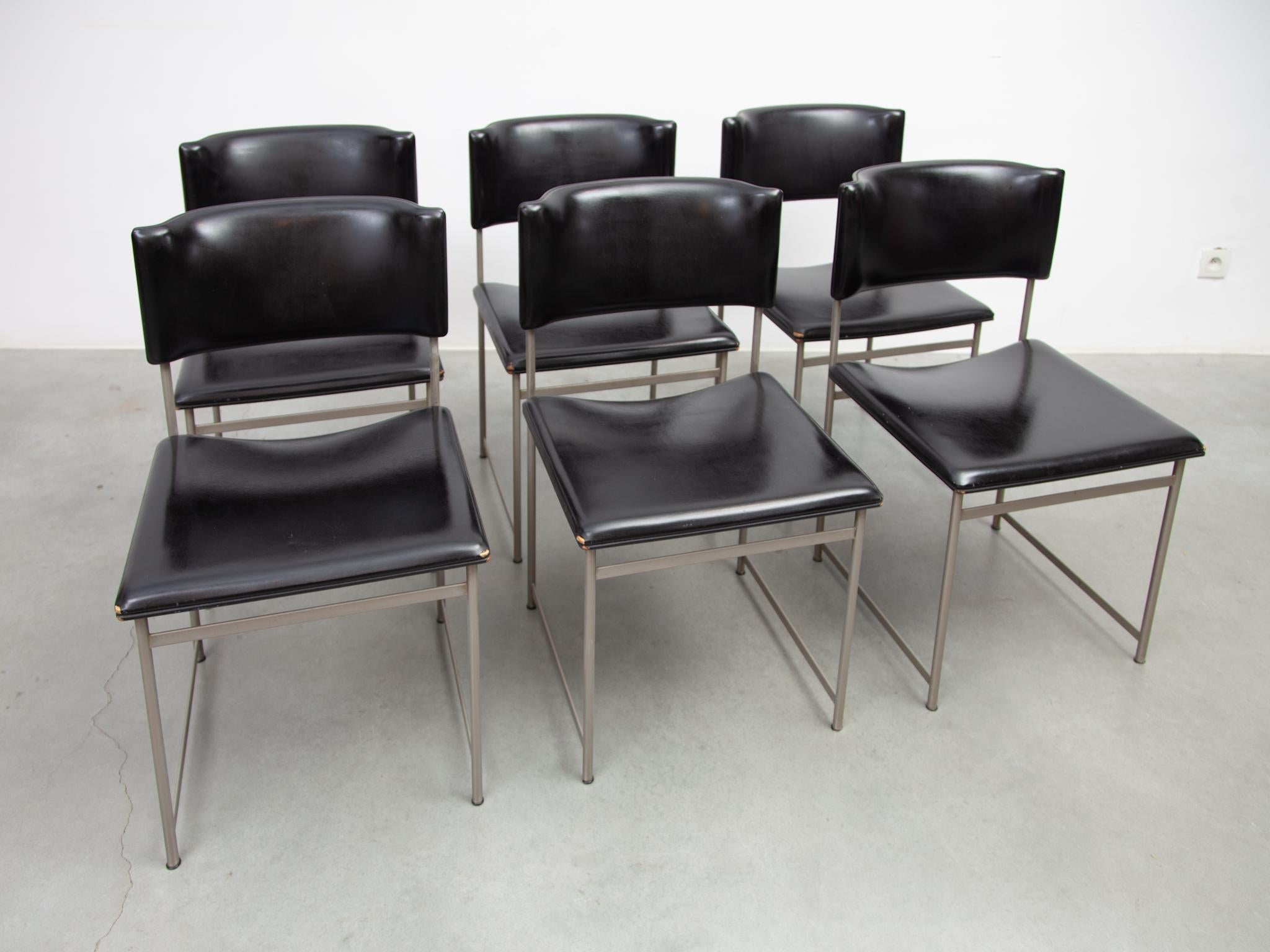  Cees Braakman for Pastoe Set of Six  SM08 Dining Chairs in Black Leather. For Sale 2