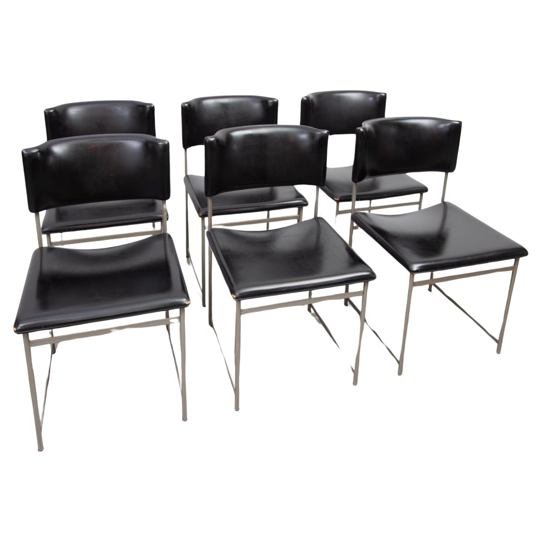  Cees Braakman for Pastoe Set of Six  SM08 Dining Chairs in Black Leather. For Sale