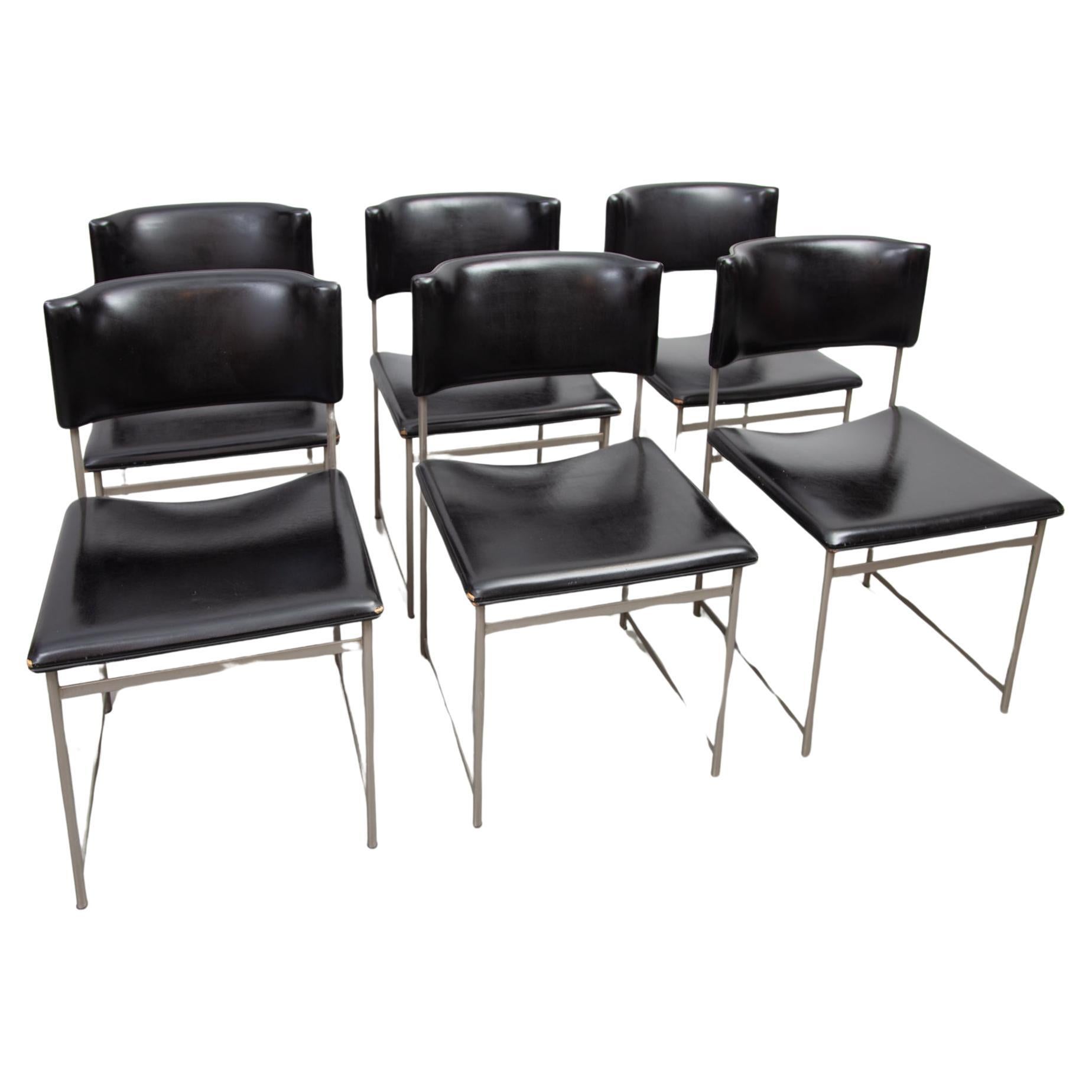  Ensemble de six pièces Cees Braakman pour Pastoe  Chaises de salle à manger SM08 en cuir noir.