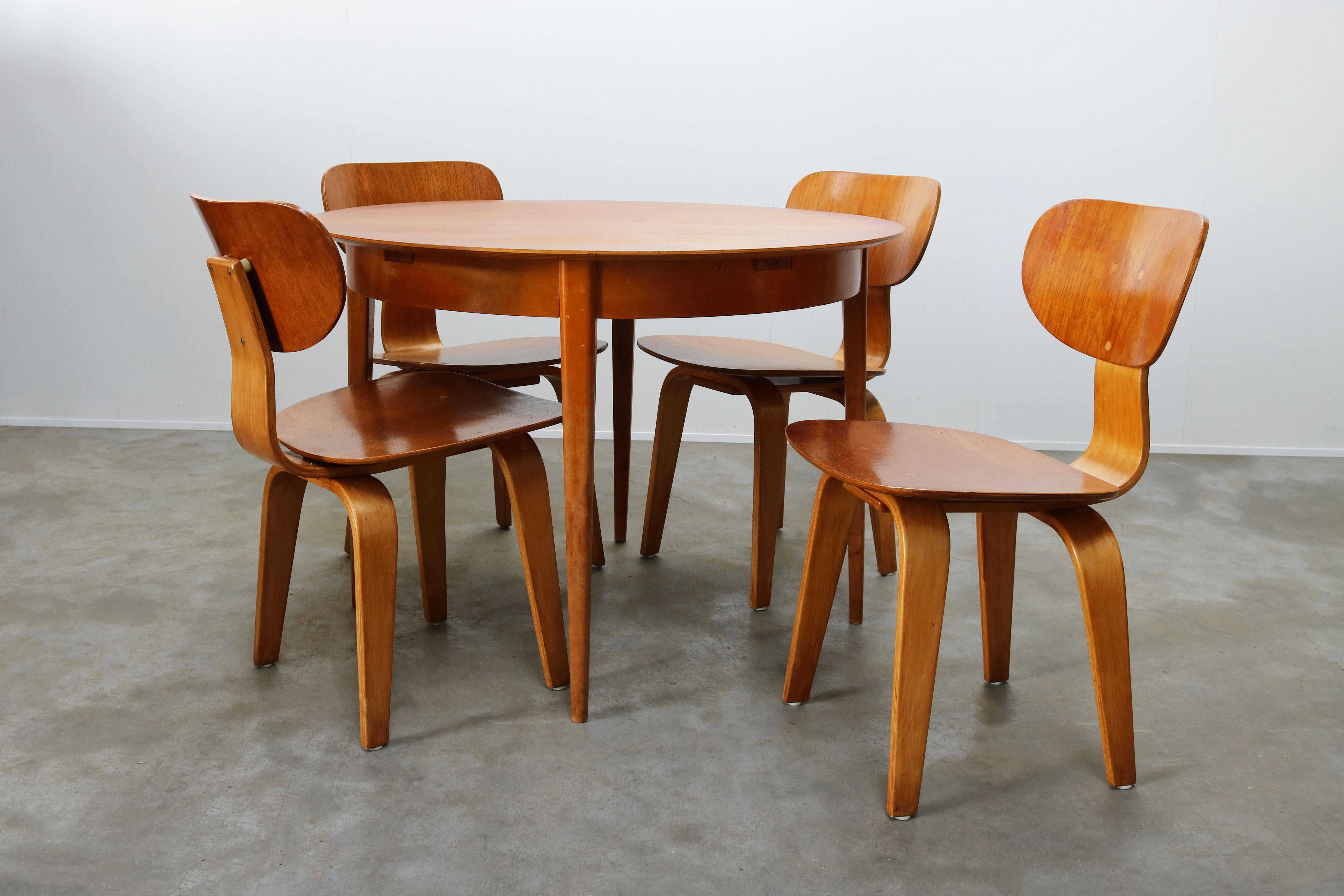 Cees Braakman for UMS Pastoe Dining Set 1952 SB02, TB05 Beige Brown Yellow Teak 9