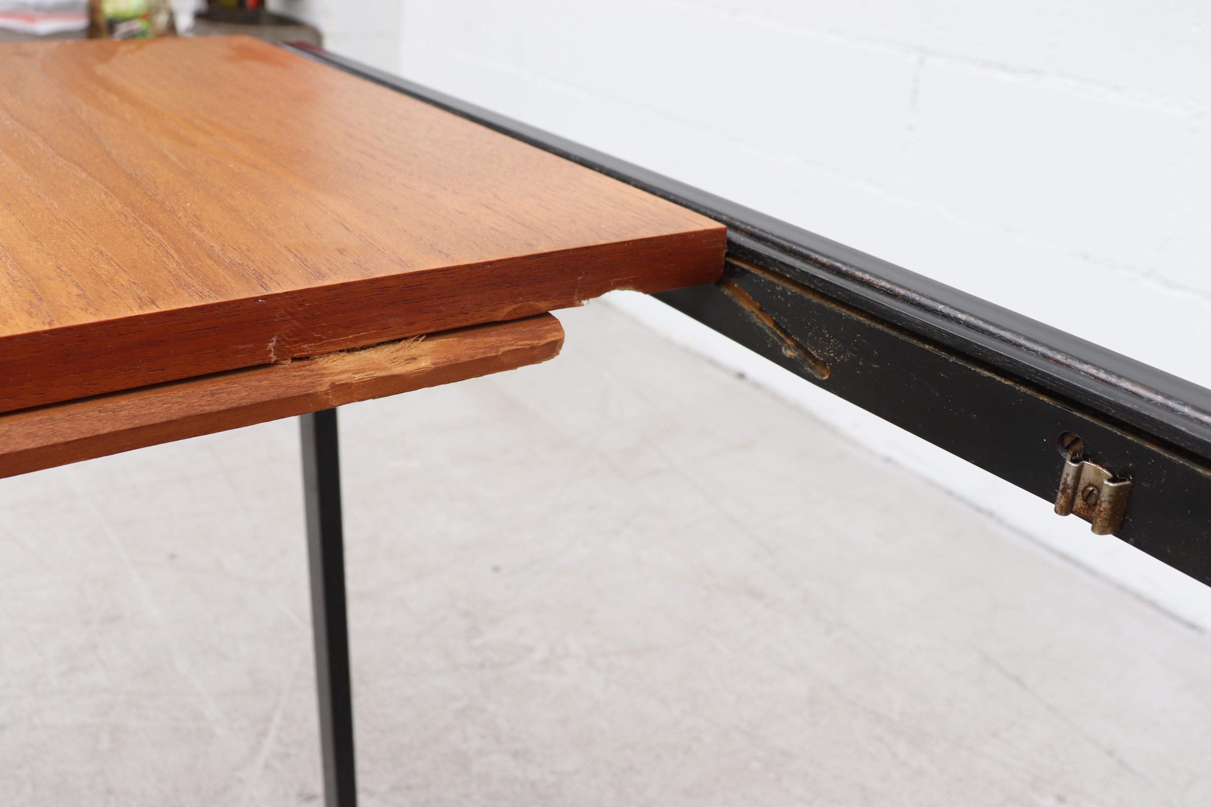 Cees Braakman Japanese Series Teak Extension Dining Table w/ Leaf & Black Frame For Sale 3