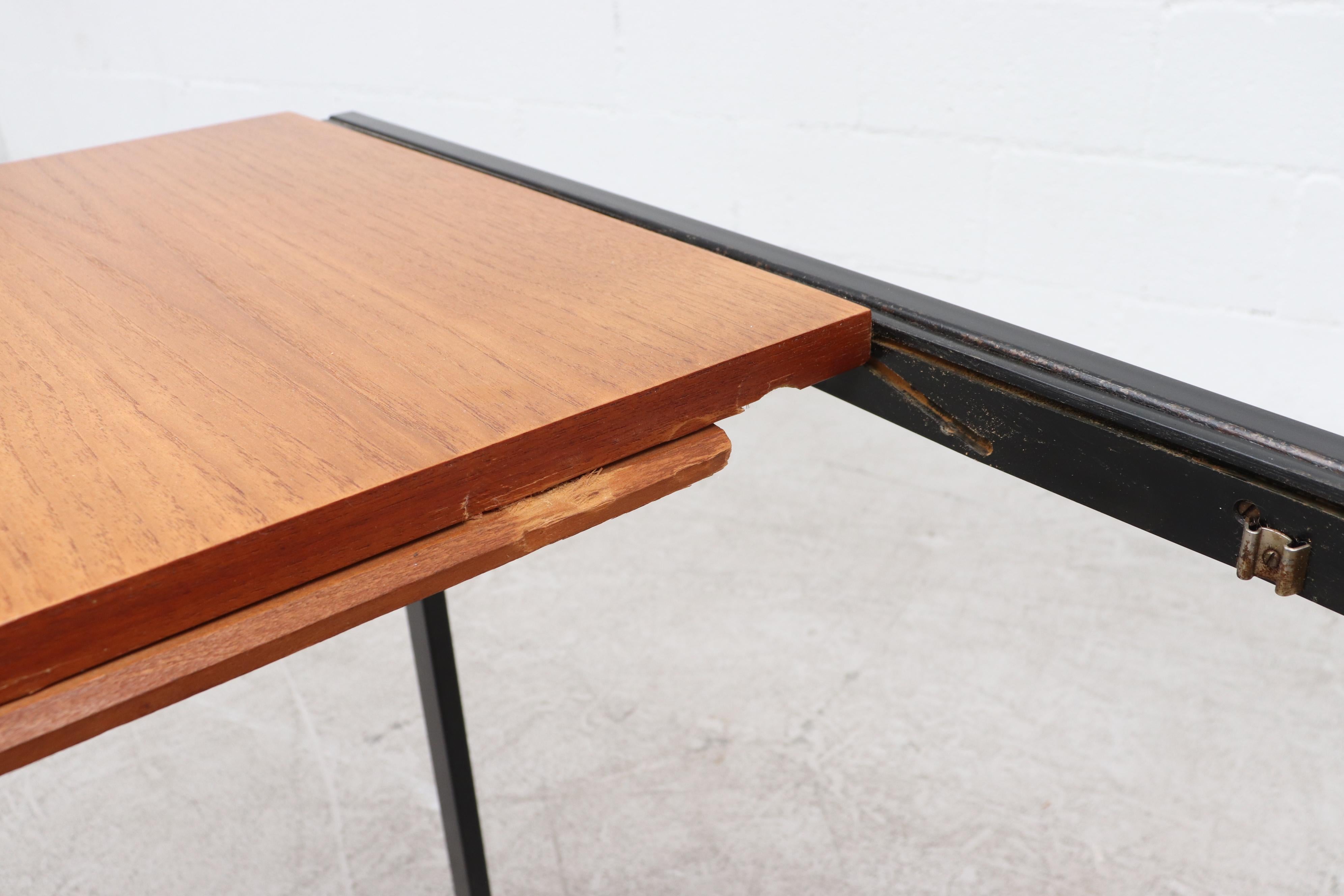 Cees Braakman Japanese Series Teak Extension Dining Table w/ Leaf & Black Frame For Sale 4