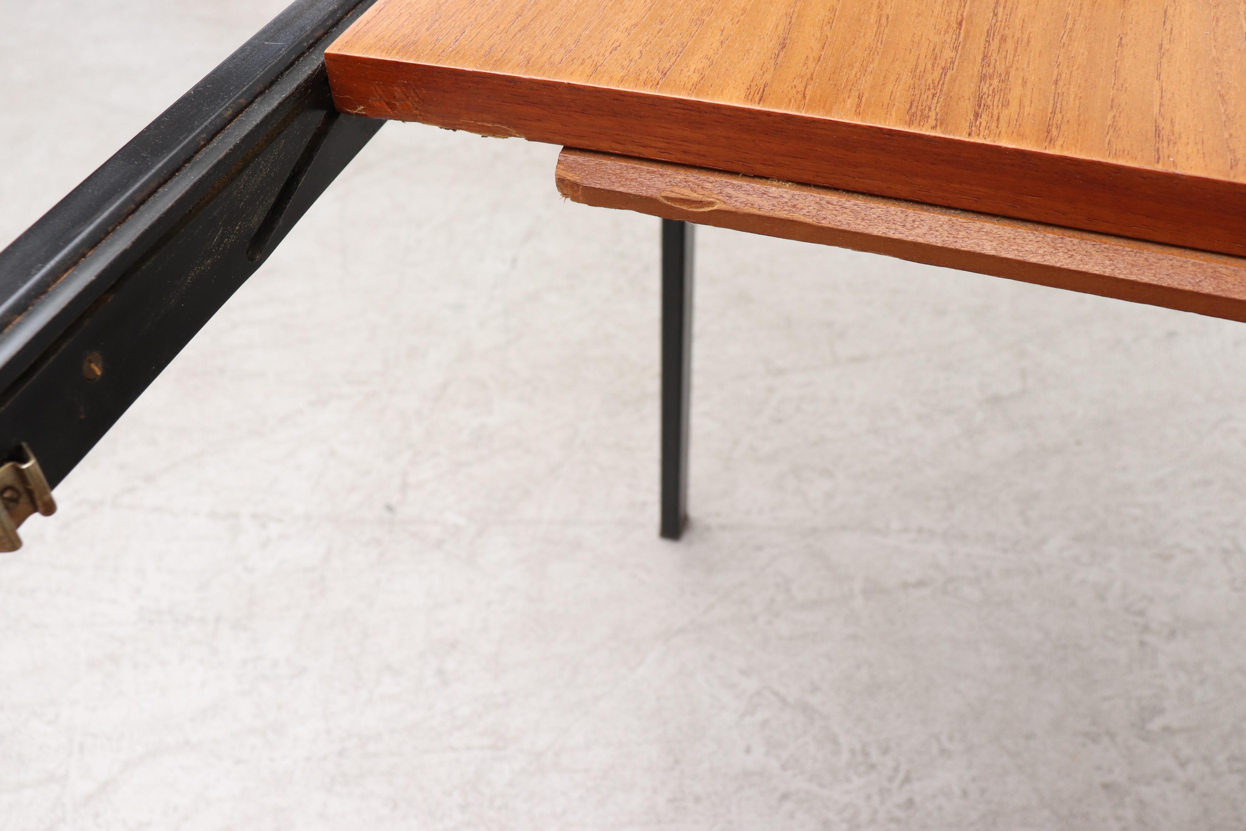Cees Braakman Japanese Series Teak Extension Dining Table w/ Leaf & Black Frame For Sale 5