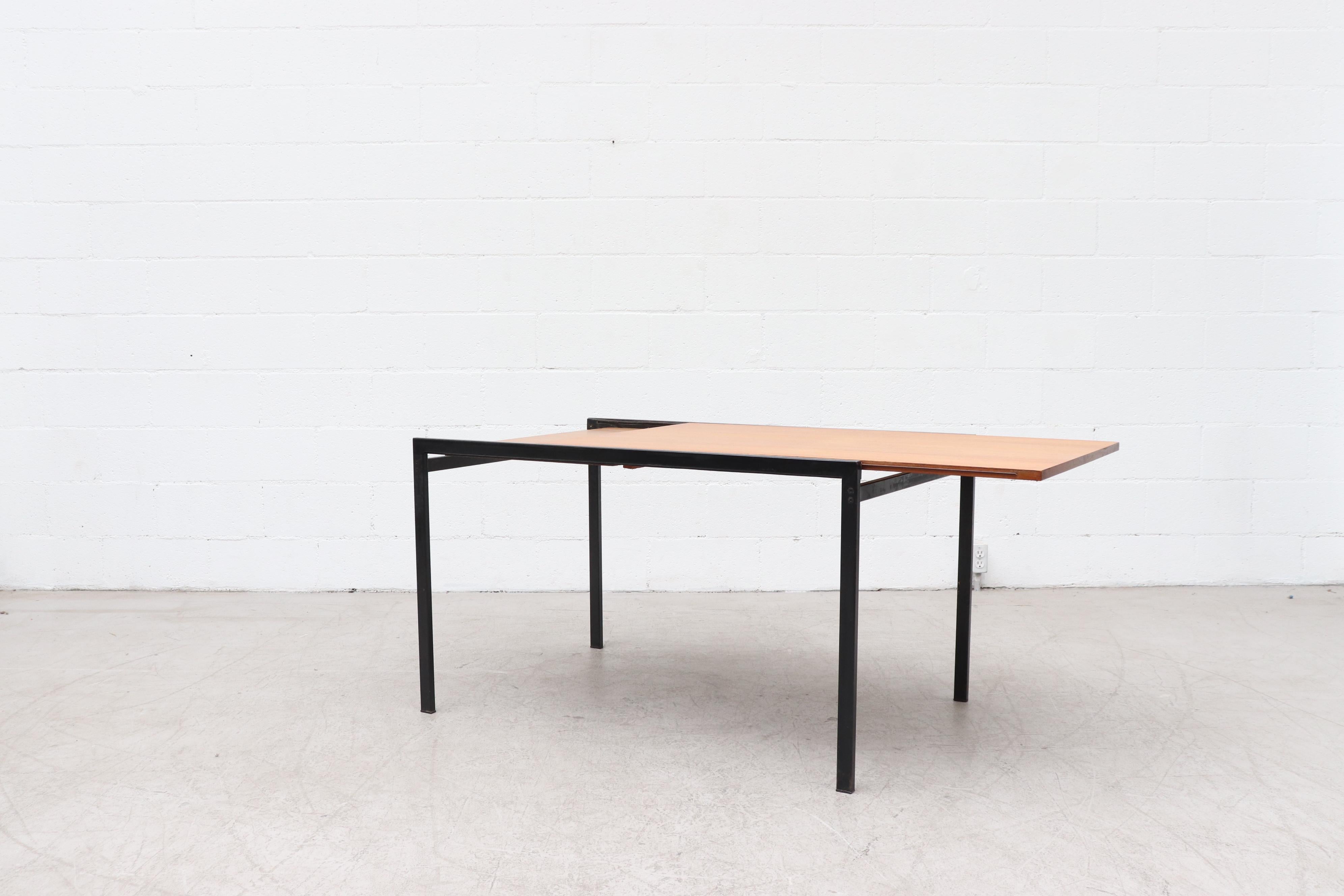 Mid-Century Modern Cees Braakman Japanese Series Teak Extension Dining Table w/ Leaf & Black Frame For Sale