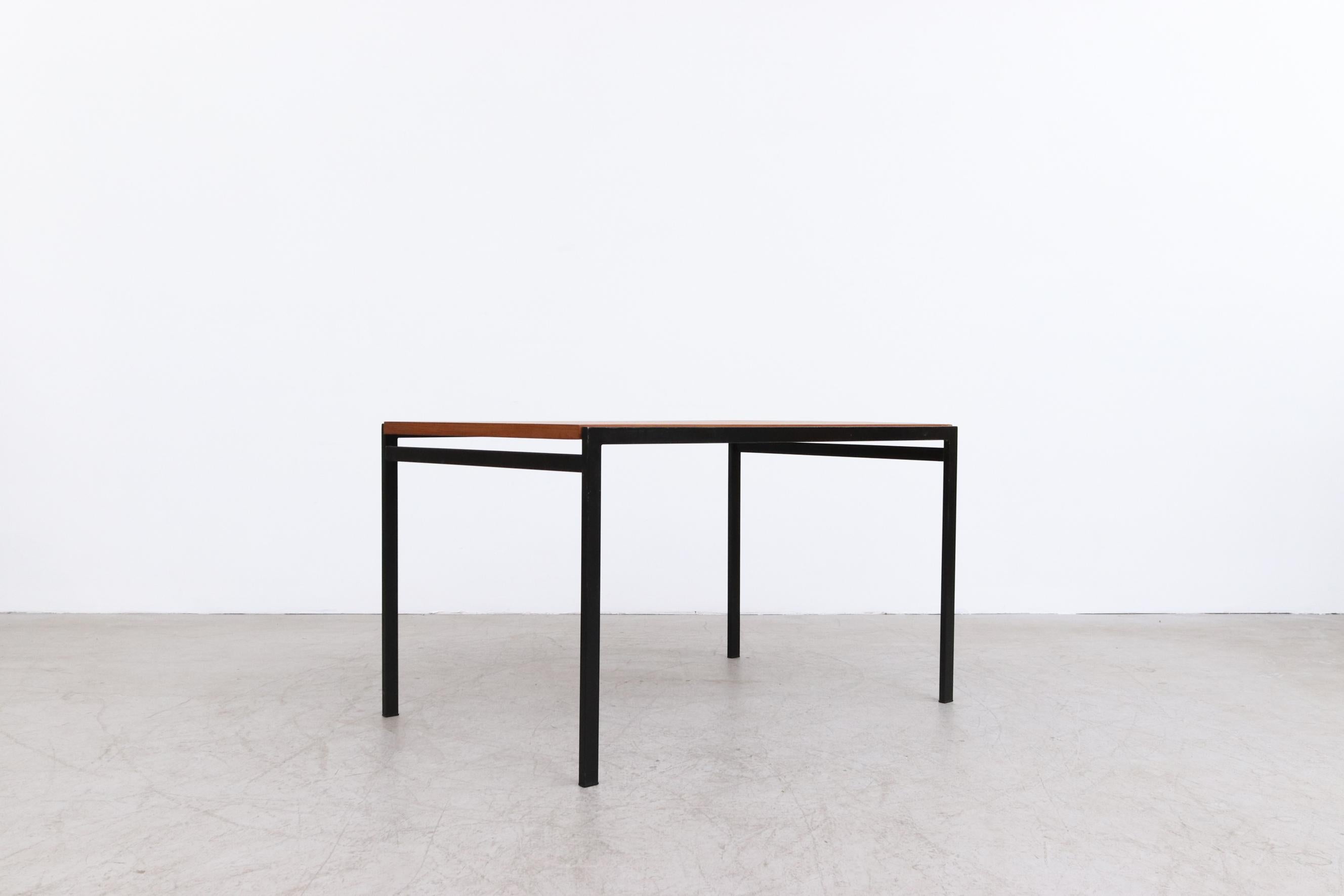 Cees Braakman Japanese Series Teak Dining Table for Pastoe w/ Black Metal Frame In Good Condition For Sale In Los Angeles, CA
