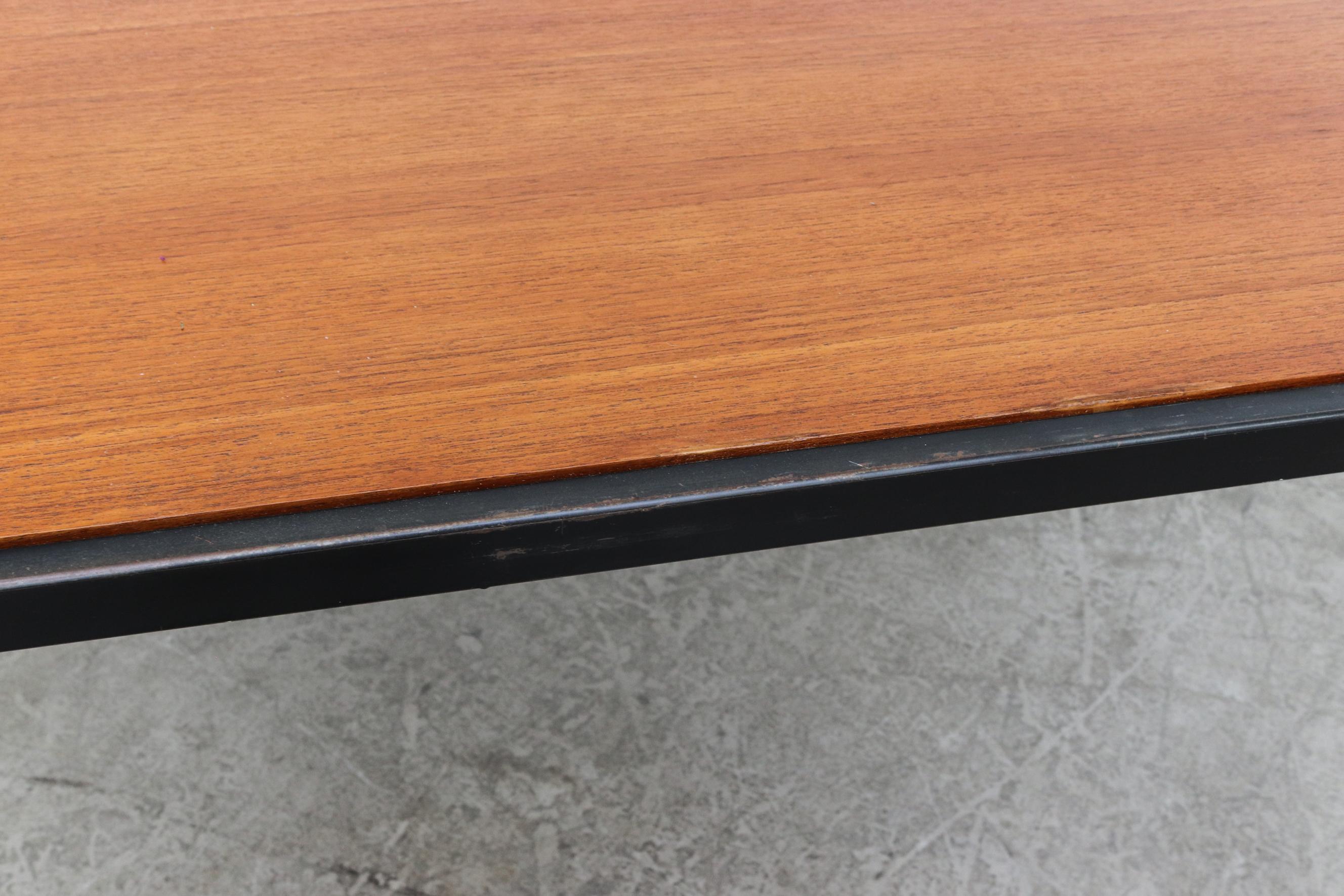 Cees Braakman Japanese Series Dining Table for Pastoe w/ Teak Top and Metal Legs In Good Condition For Sale In Los Angeles, CA