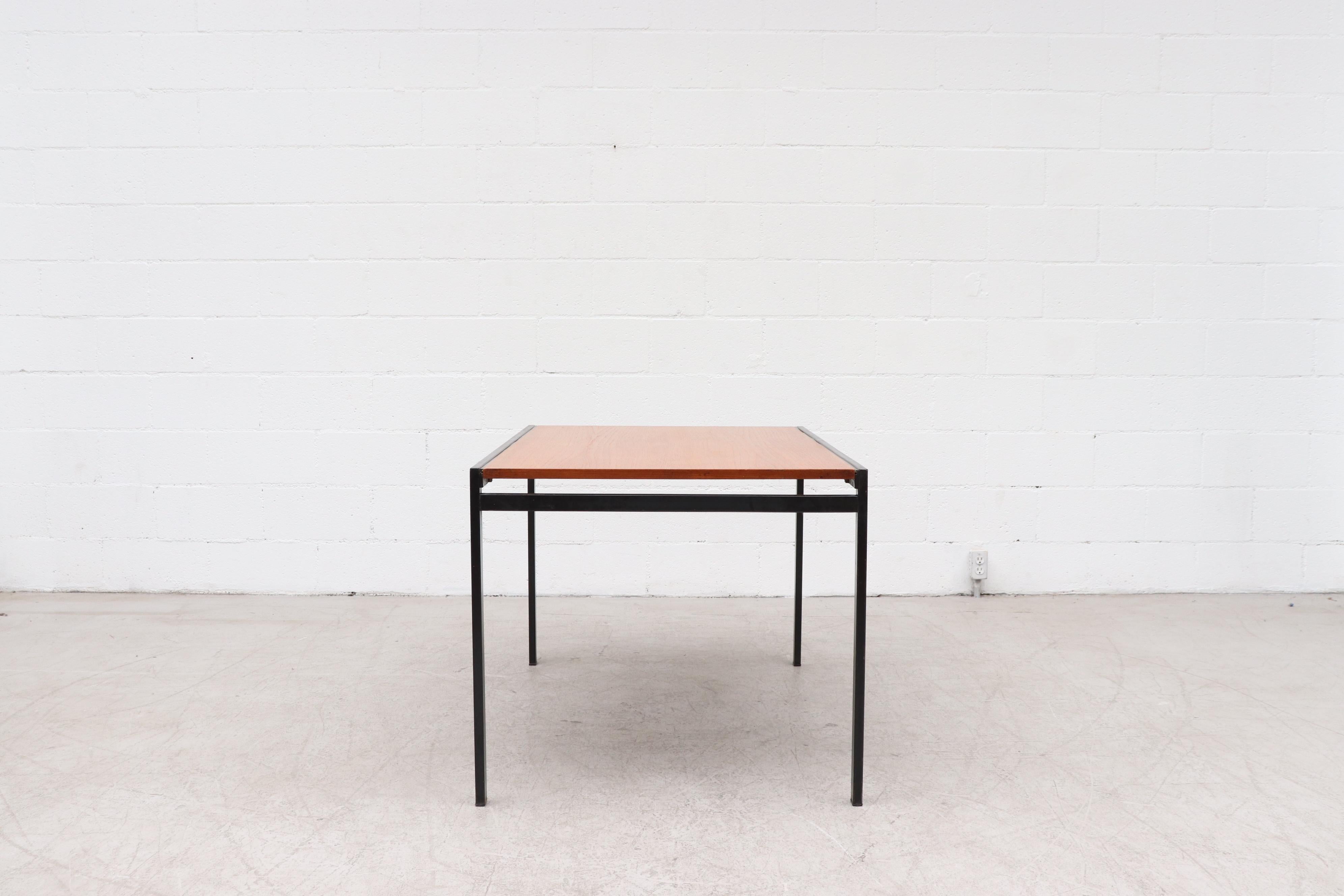 Cees Braakman Japanese Series Teak Extension Dining Table w/ Leaf & Black Frame For Sale 1