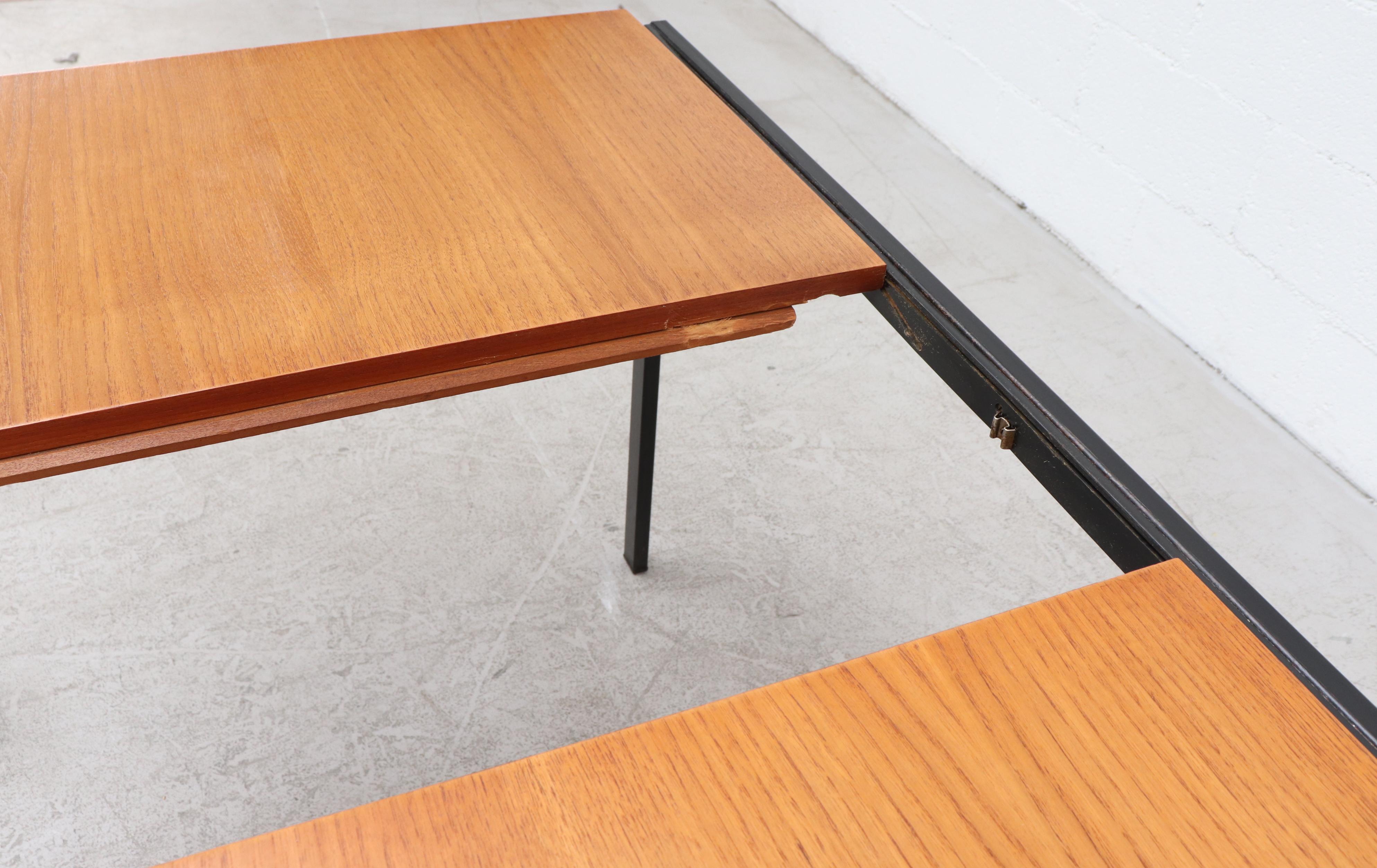 Cees Braakman Japanese Series Teak Extension Dining Table w/ Leaf & Black Frame For Sale 2