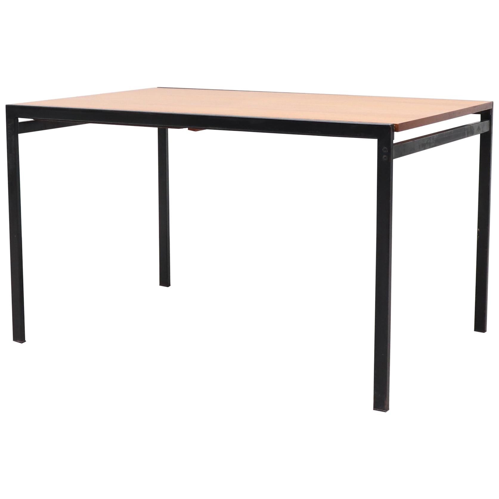 Cees Braakman Japanese Series Teak Extension Dining Table w/ Leaf & Black Frame For Sale