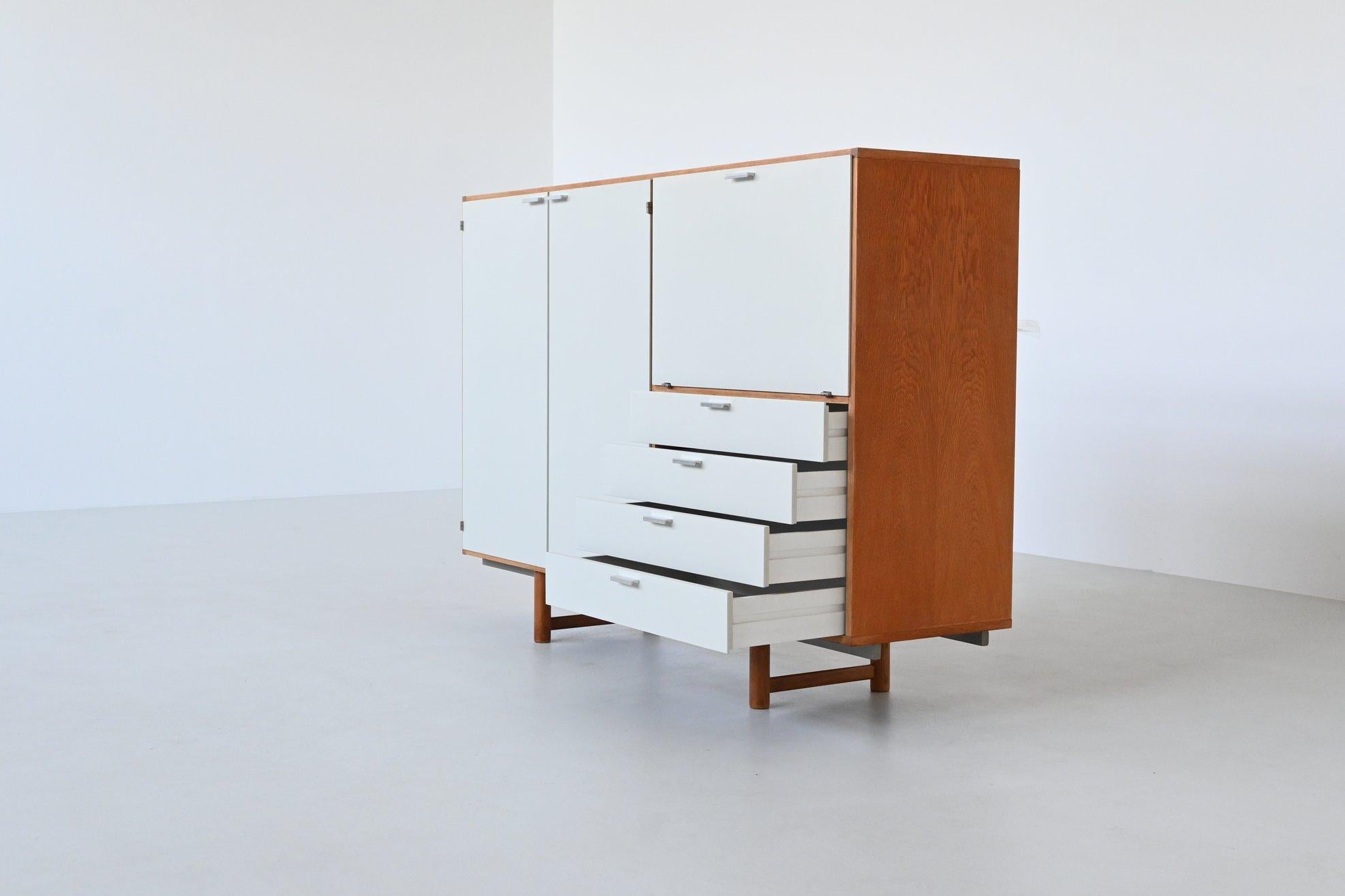 Metal Cees Braakman Made-To-Measure highboard in oak Pastoe The Netherlands 1965