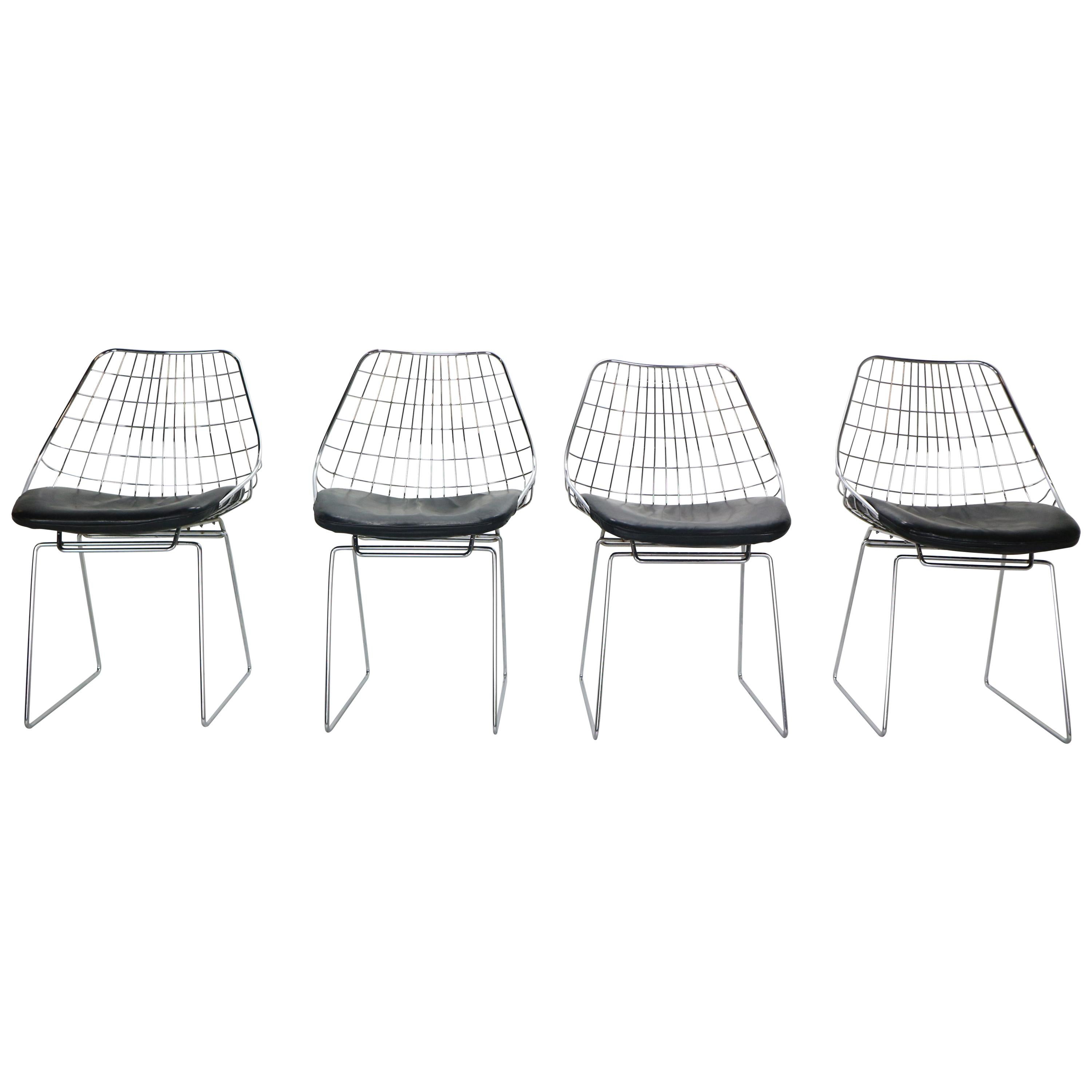 Cees Braakman Set of 4 Wire Chairs Model, 'SM05' for Pastoe, 1950s