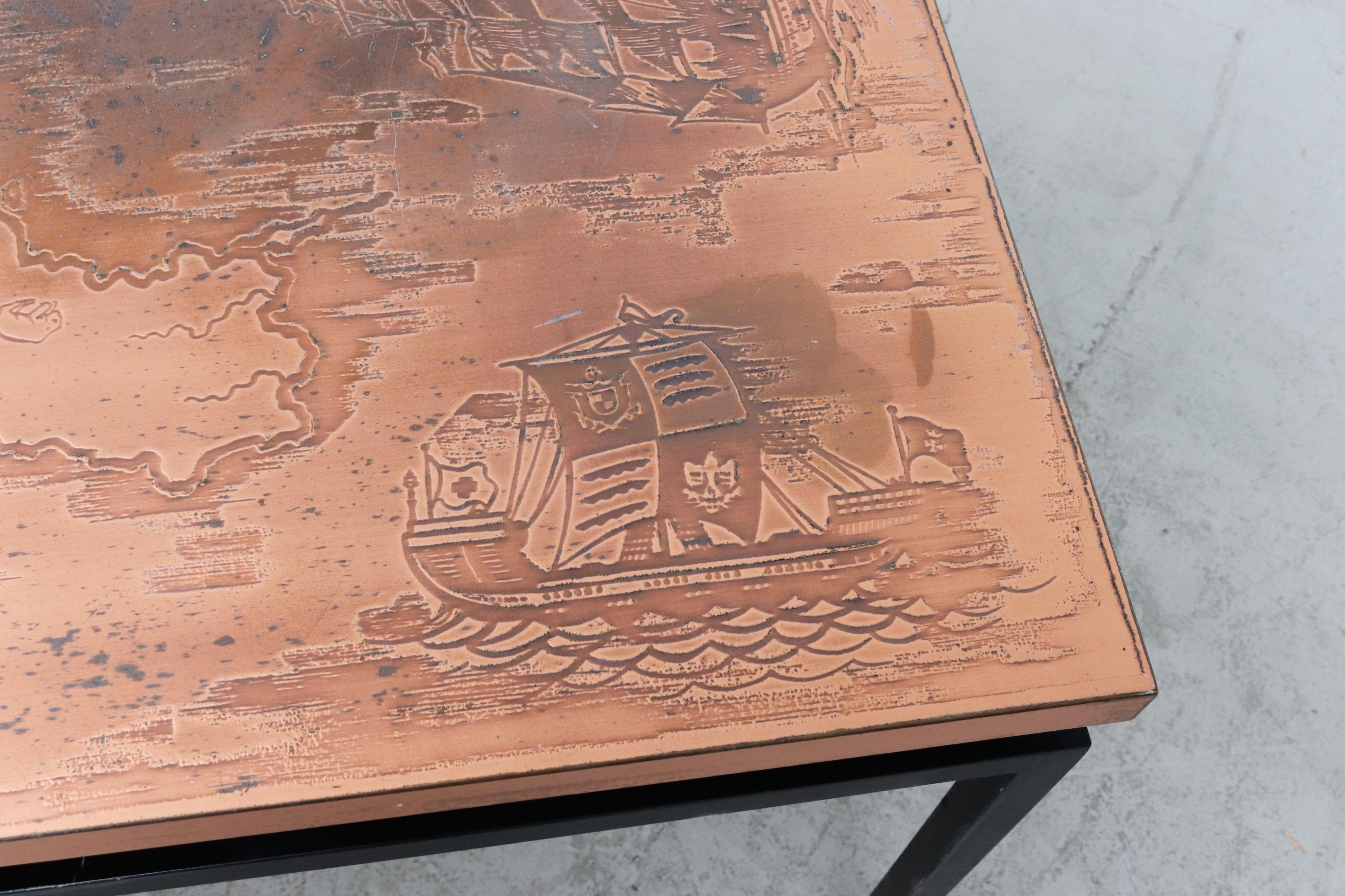 Cees Braakman Style Copper Map Coffee Table 3
