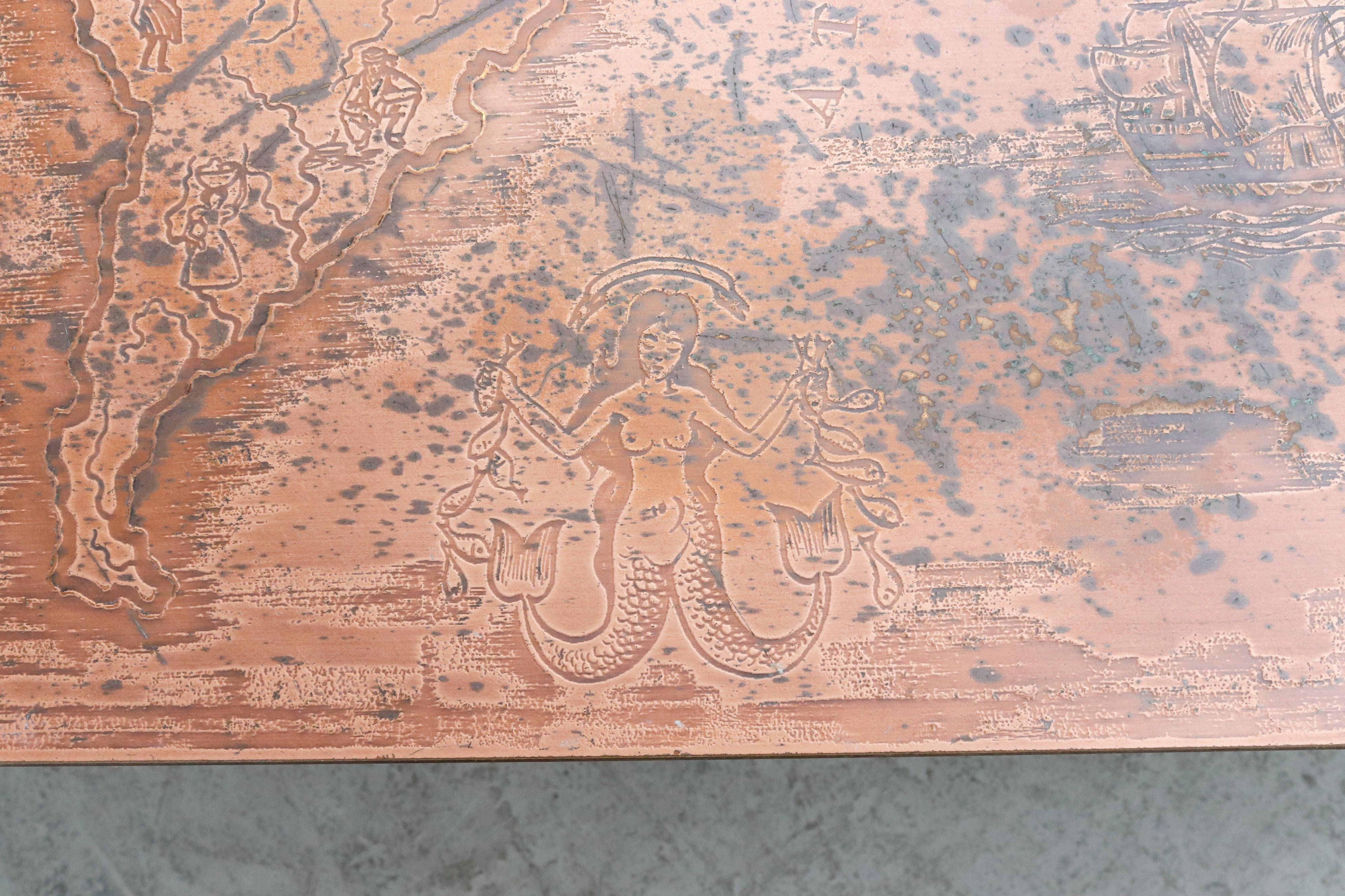 Cees Braakman Style Copper Map Coffee Table 5