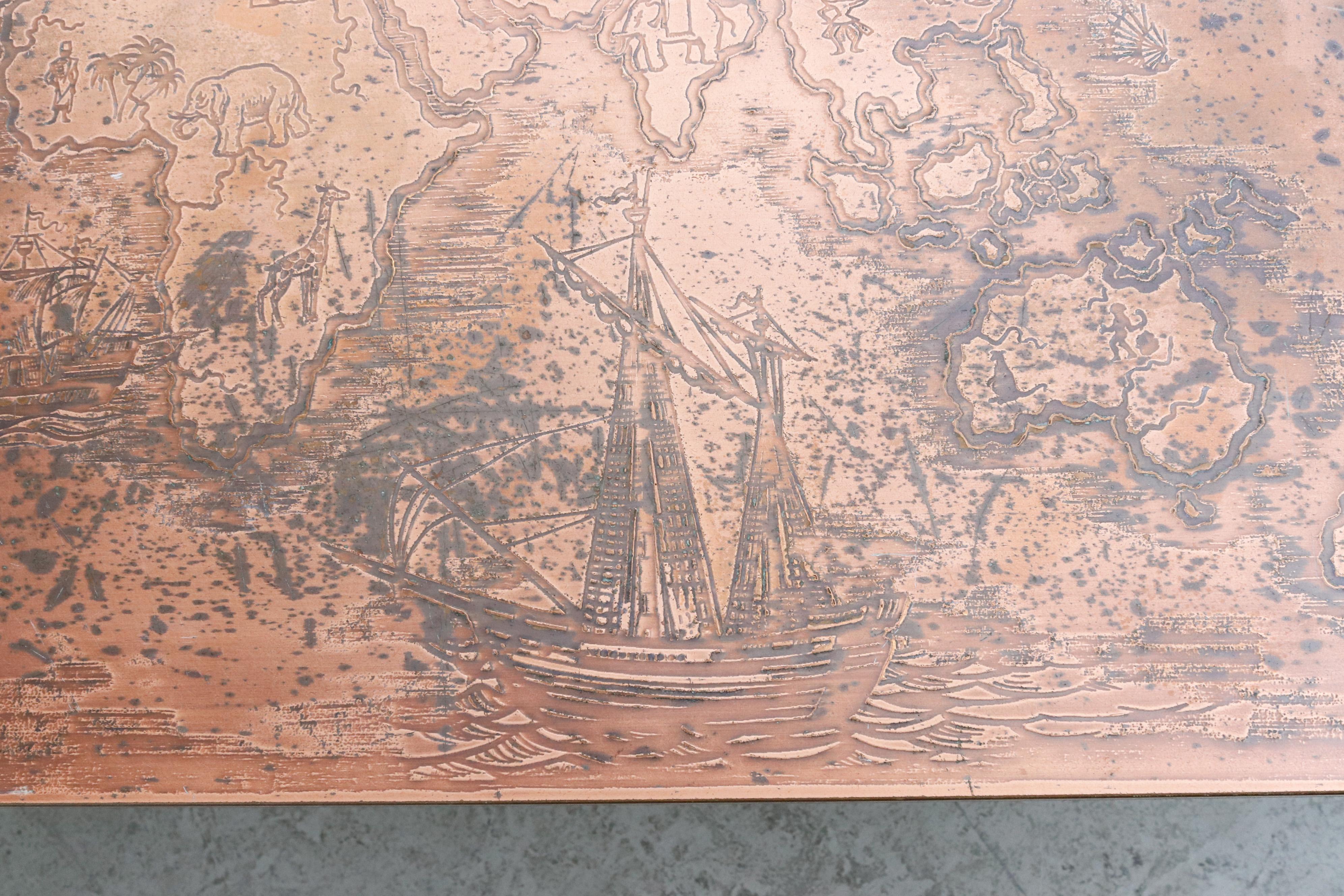 Cees Braakman Style Copper Map Coffee Table 6