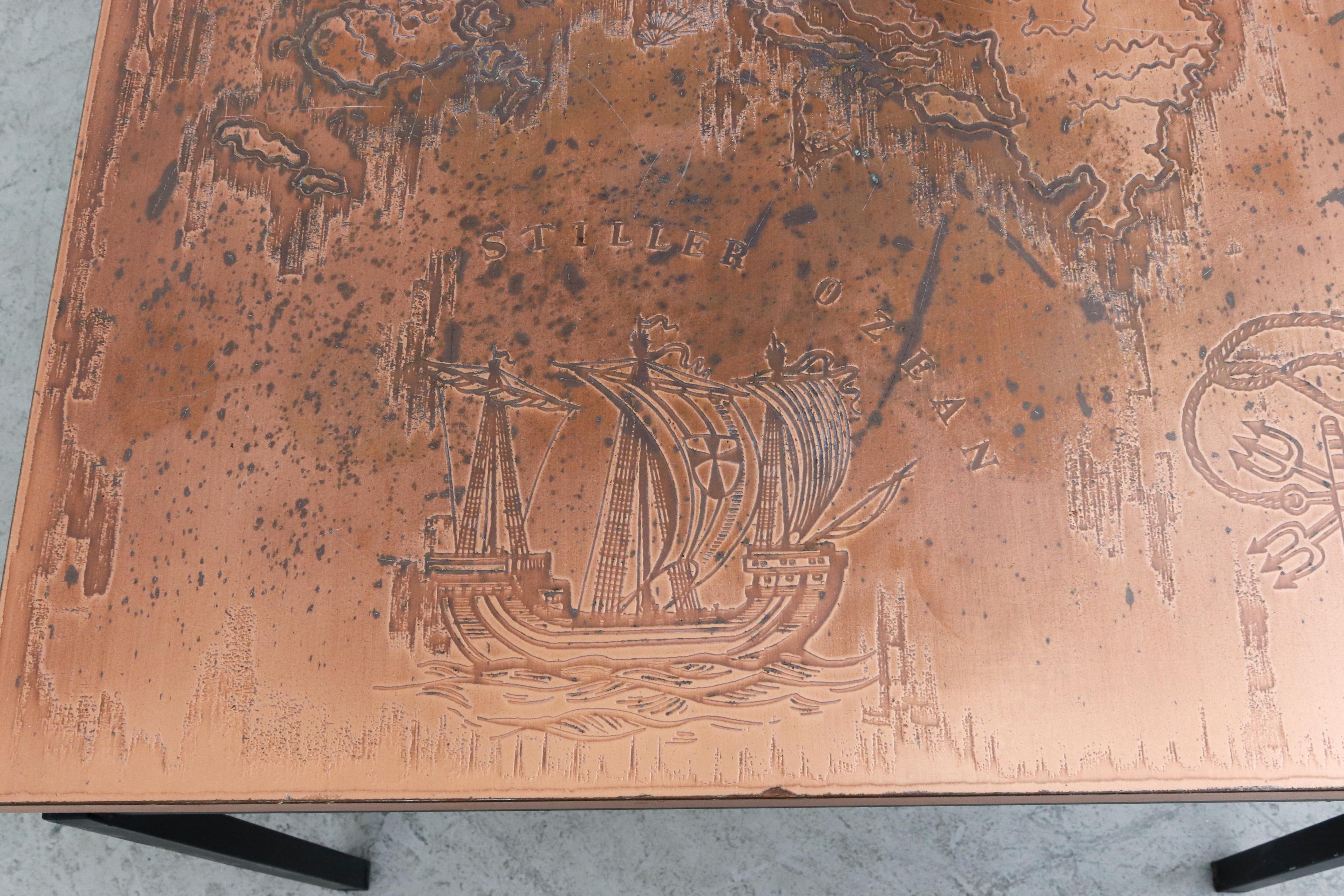 Cees Braakman Style Copper Map Coffee Table 7