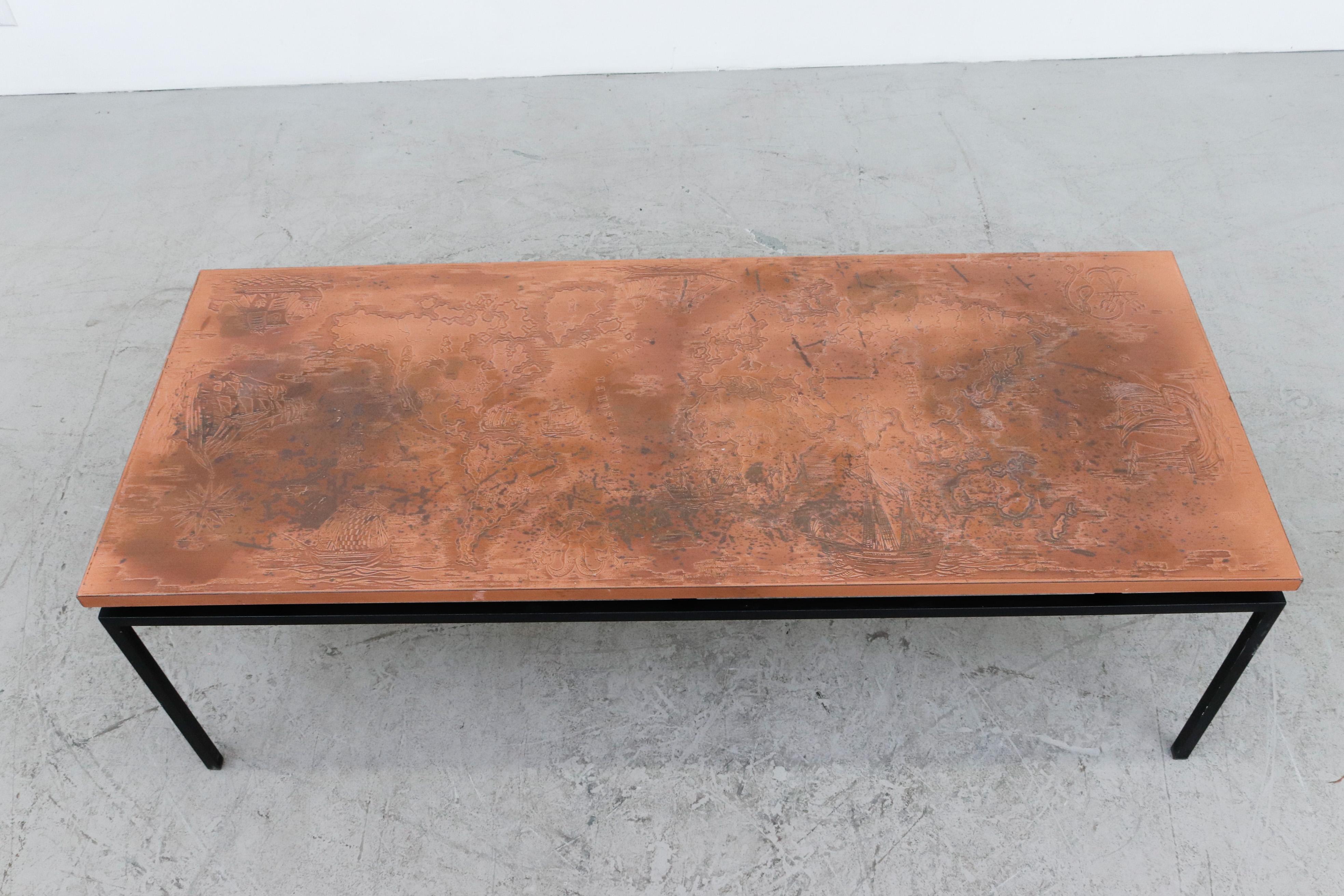 Enameled Cees Braakman Style Copper Map Coffee Table