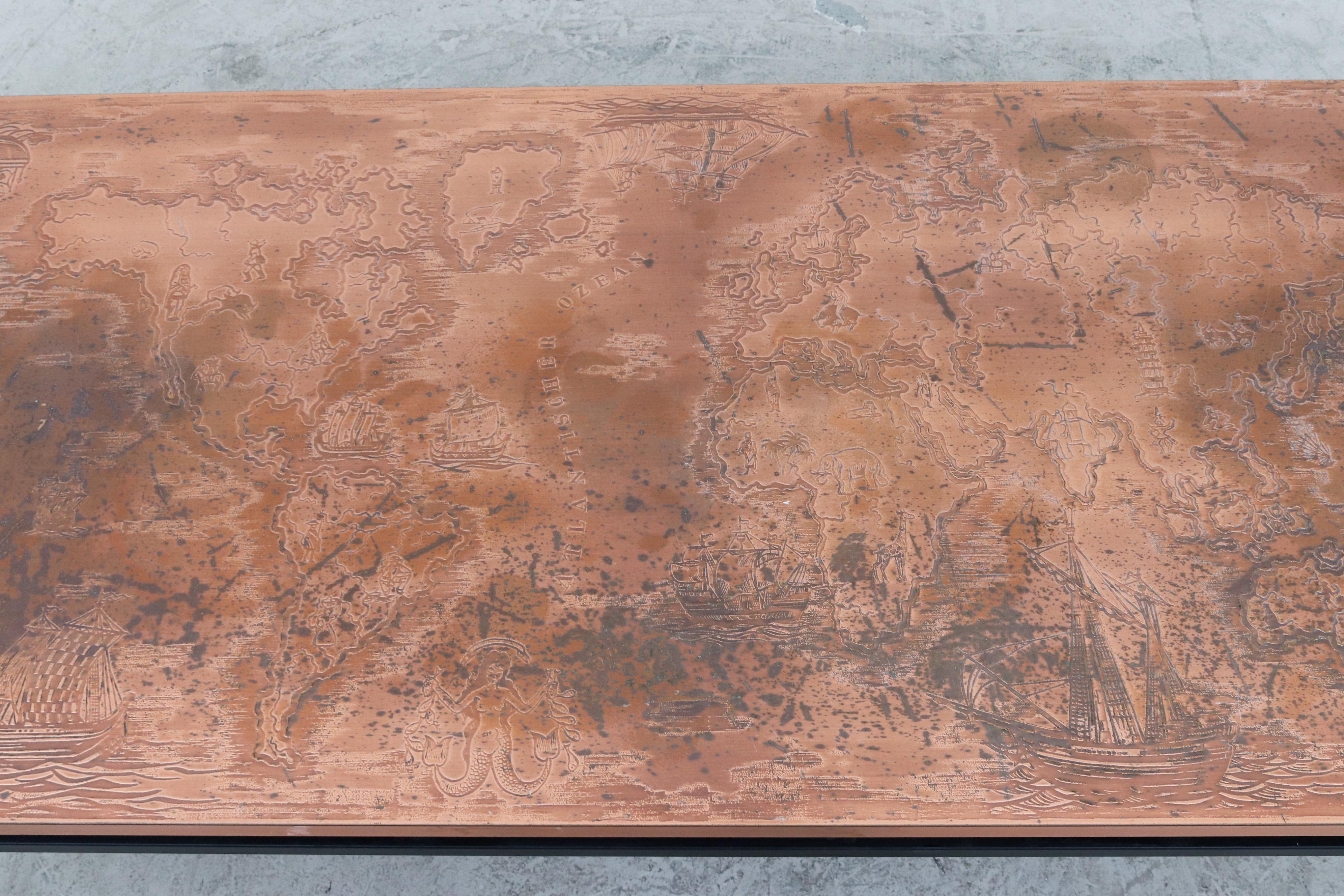Mid-20th Century Cees Braakman Style Copper Map Coffee Table