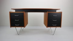 Cees Braakman Teak Desk with Triangle Legs for Pastoe, Dutch Design, 1950s
