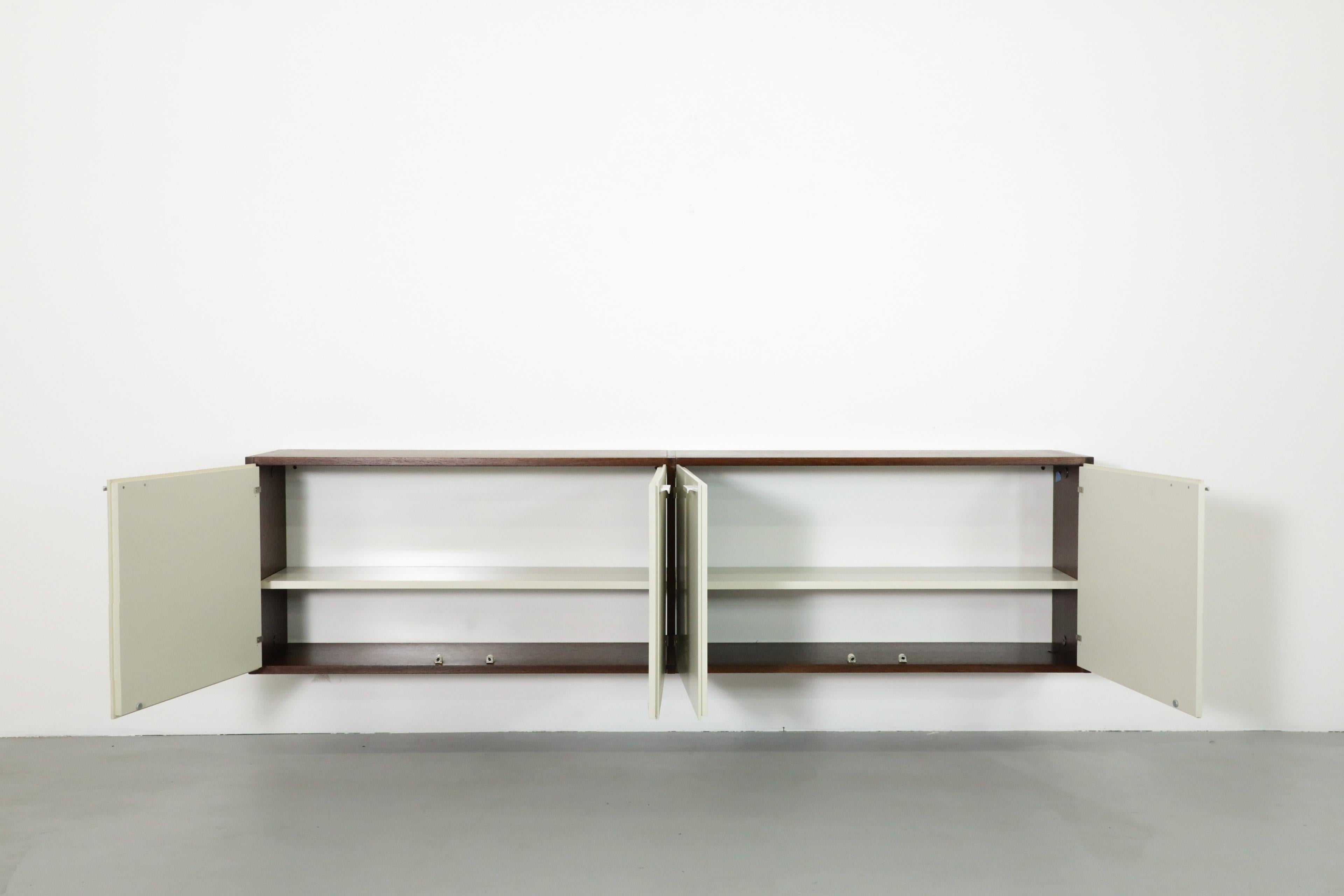 Dutch Cees Braakman Wenge & White Wall Mount Floating Credenza w/ and Shelves