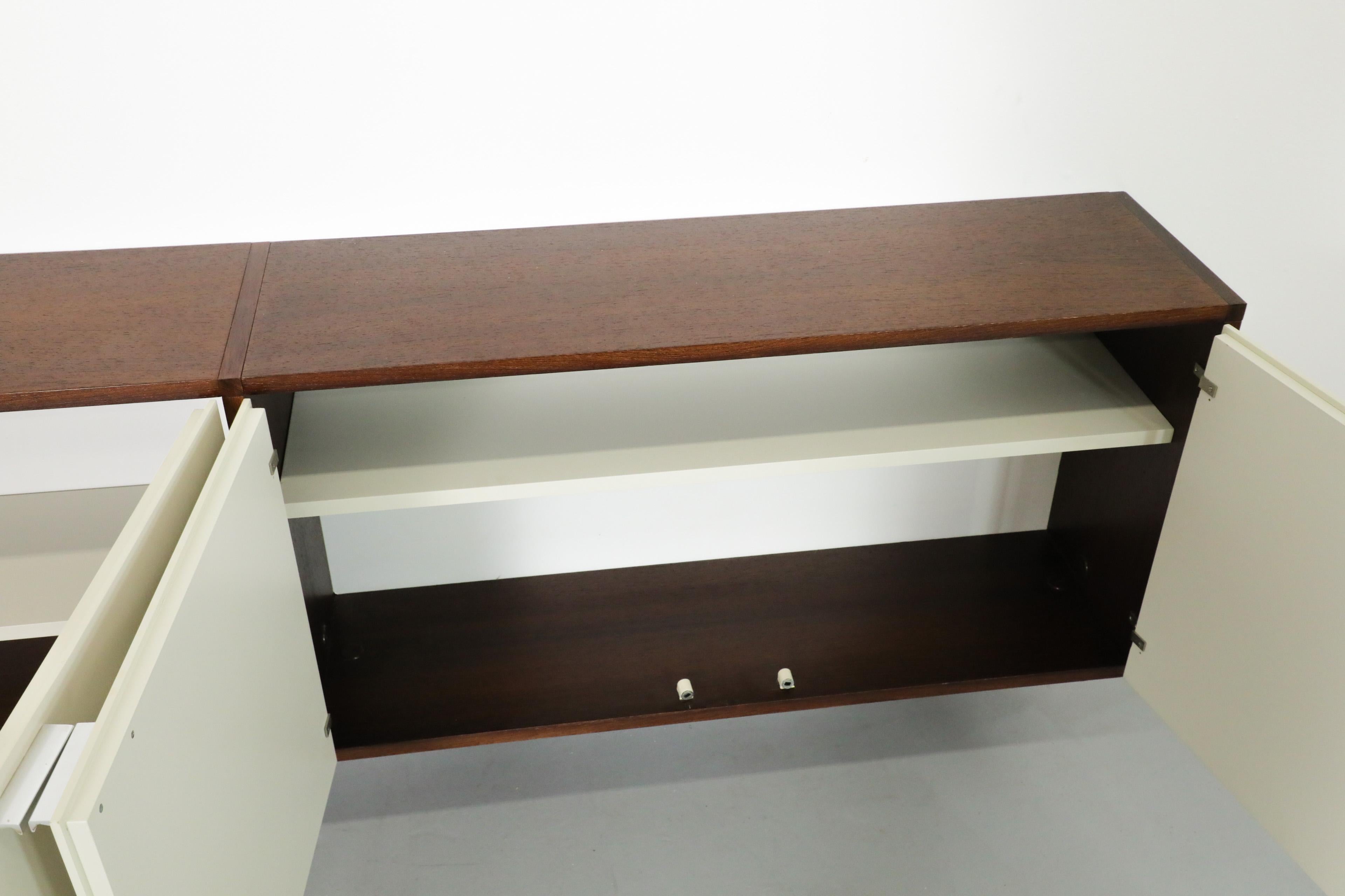 Late 20th Century Cees Braakman Wenge & White Wall Mount Floating Credenza w/ and Shelves
