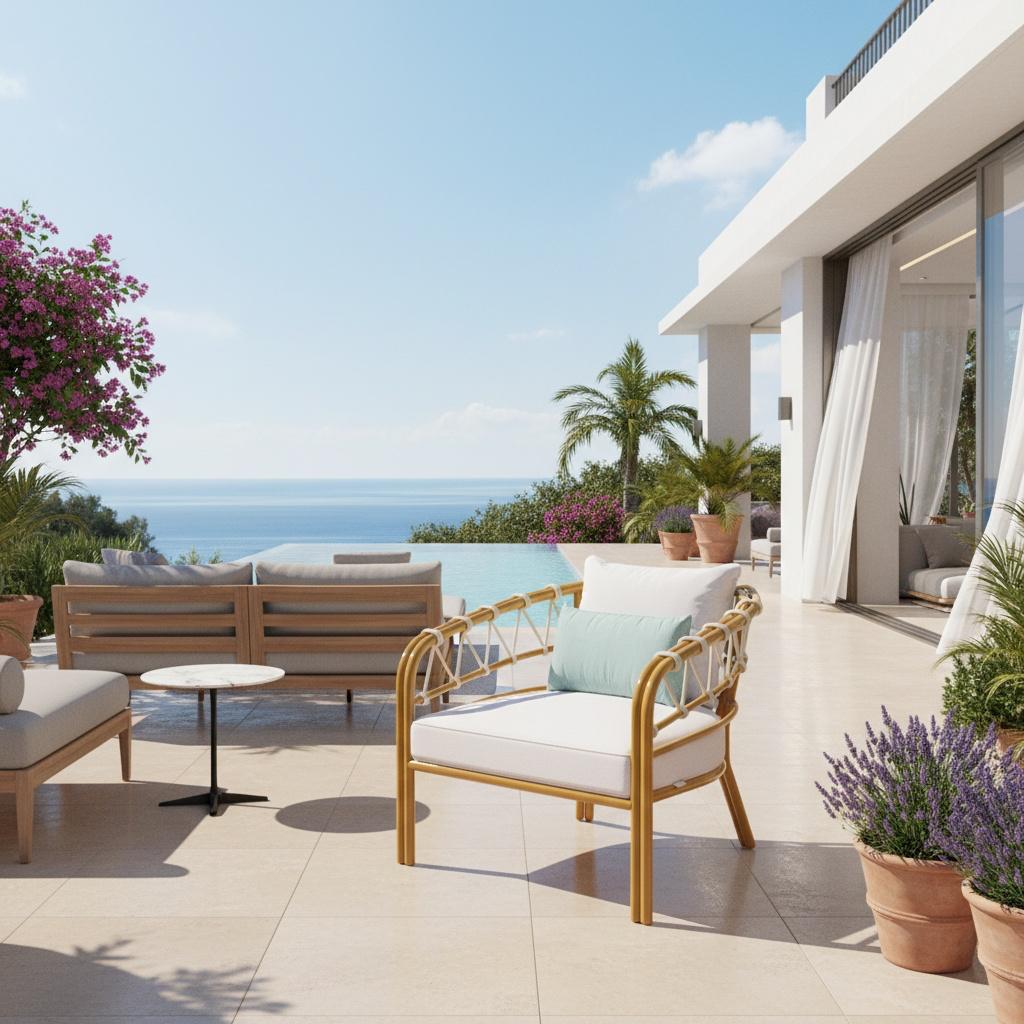 Moderno Poltrona da esterno Cefalù in metallo laccato e corde intrecciate in vendita